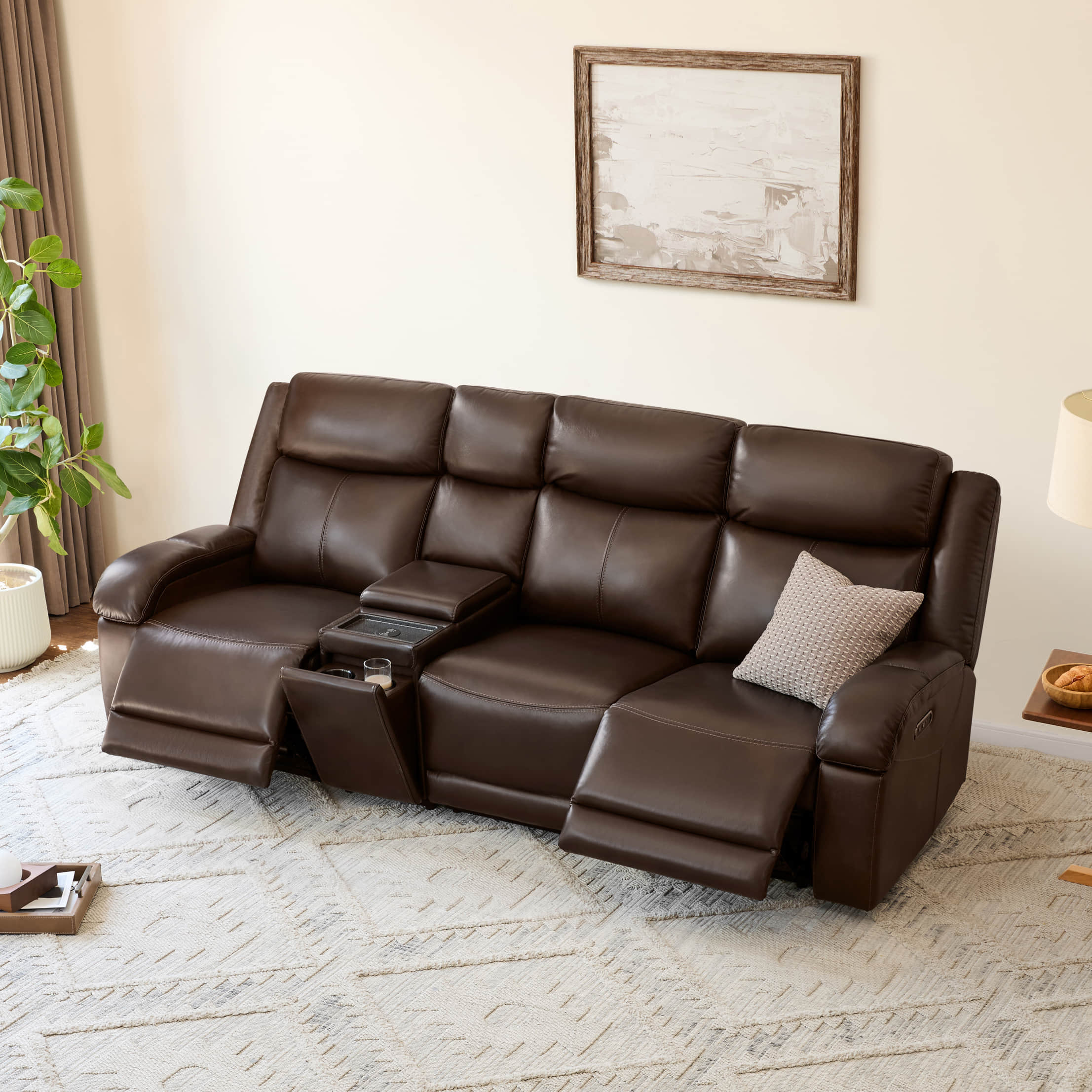 Isaac Genuine Leather Wall Hugger Power Reclining Sofa with Power Headrest