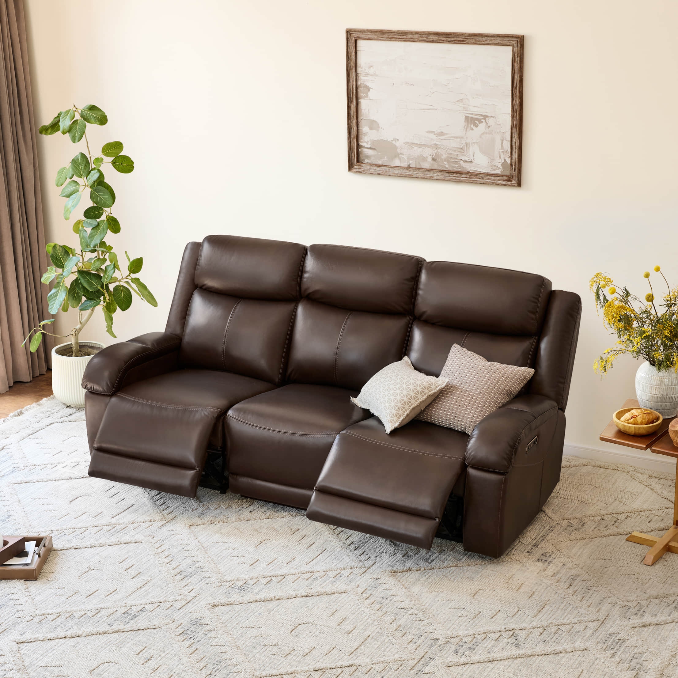 Isaac Genuine Leather Wall Hugger Power Reclining Sofa with Power Headrest
