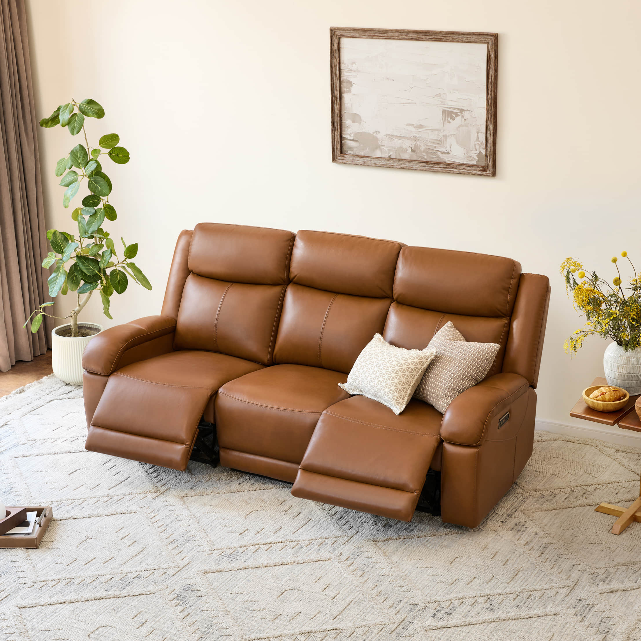 Isaac Genuine Leather Wall Hugger Power Reclining Sofa with Power Headrest