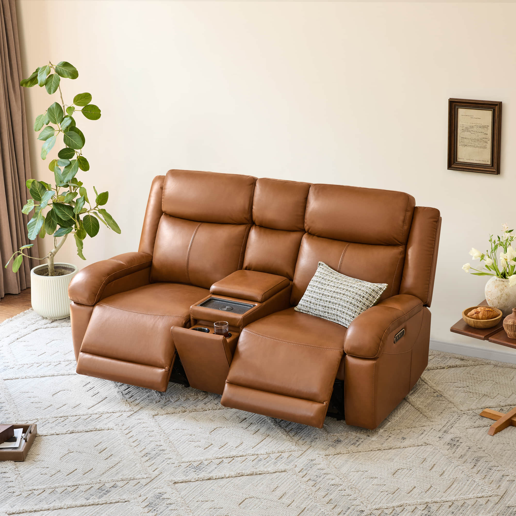 Isaac Genuine Leather Wall Hugger Power Reclining Sofa with Power Headrest