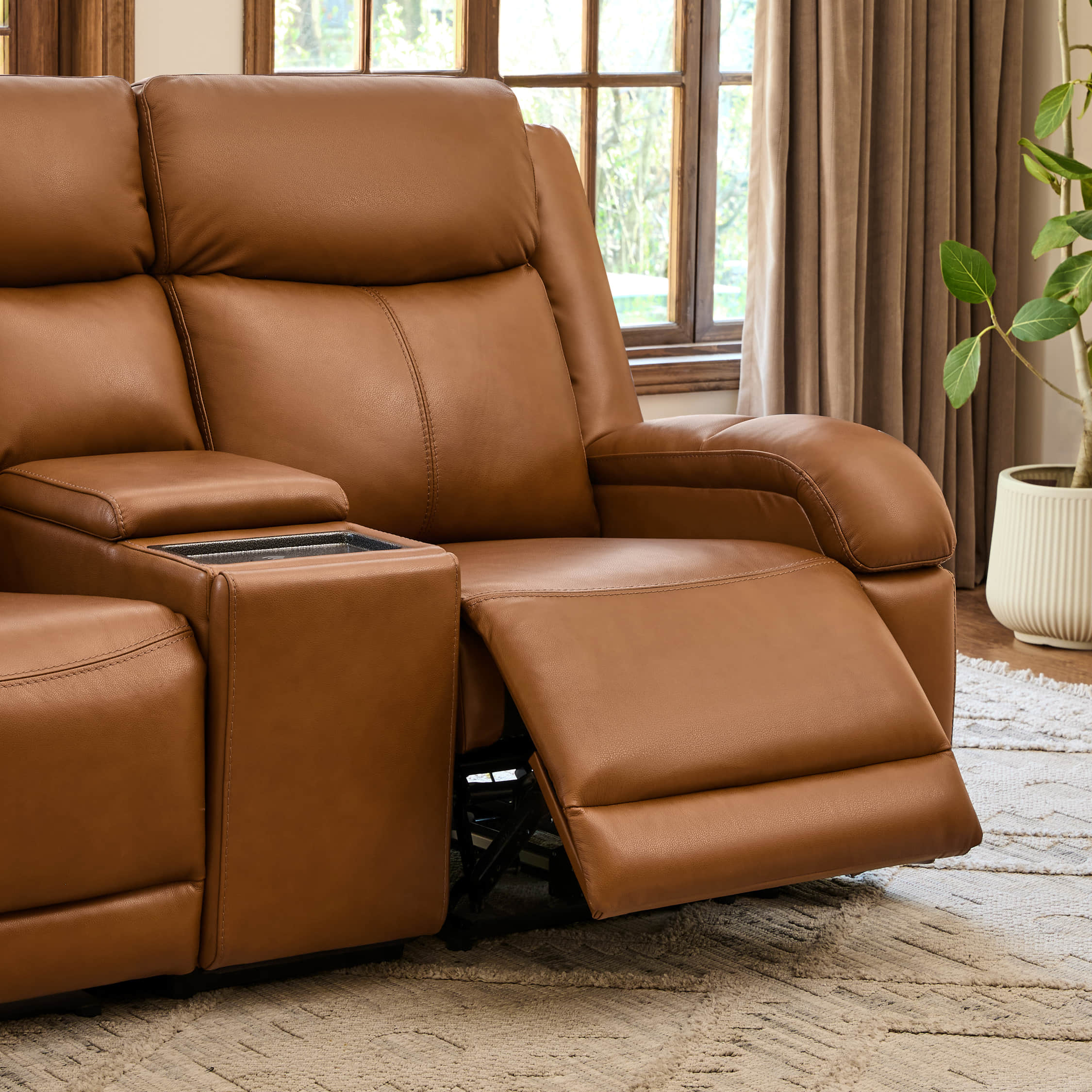 Isaac Genuine Leather Wall Hugger Power Reclining Sofa with Power Headrest