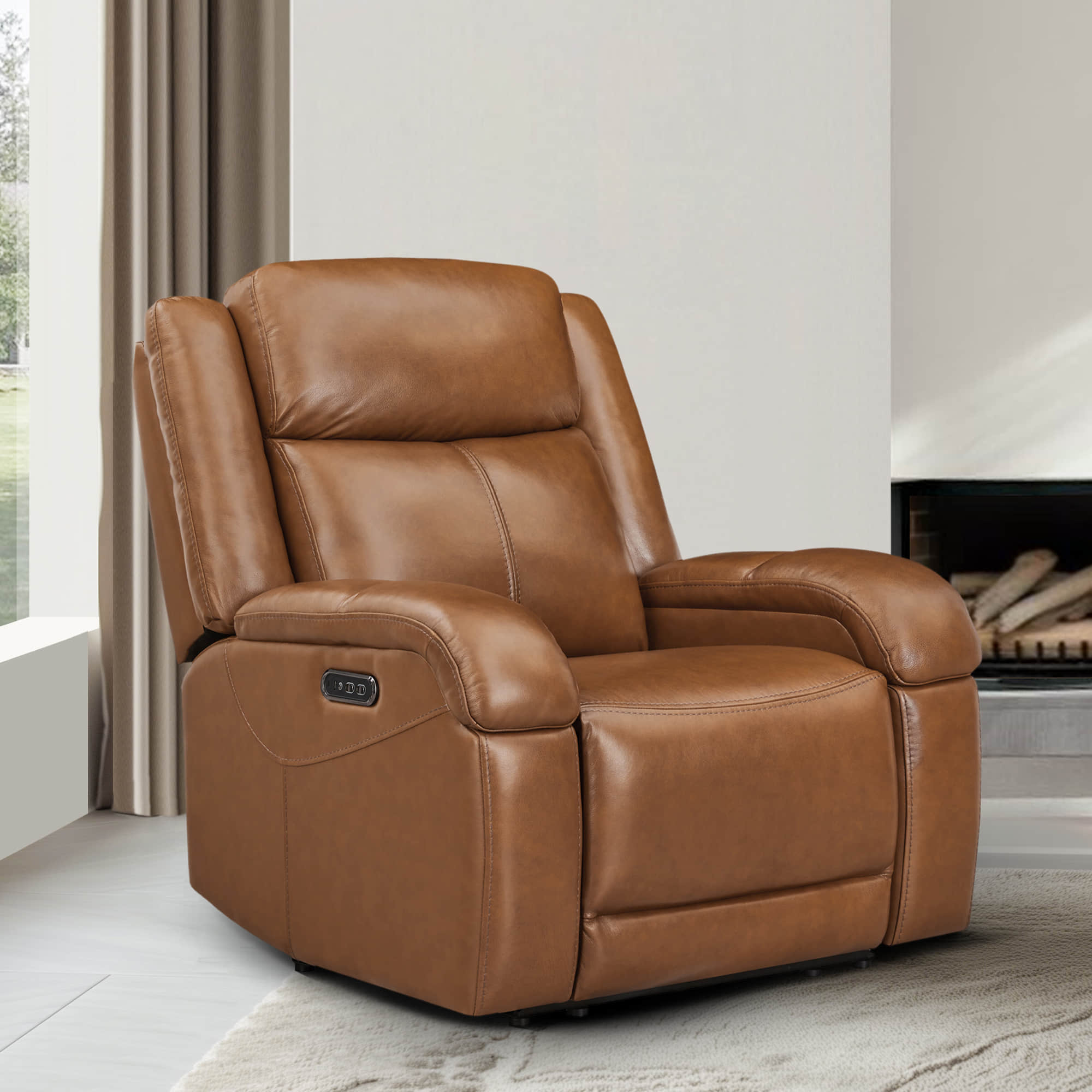 Isaac Genuine Leather Wall Hugger Power Recliner with Power Headrest