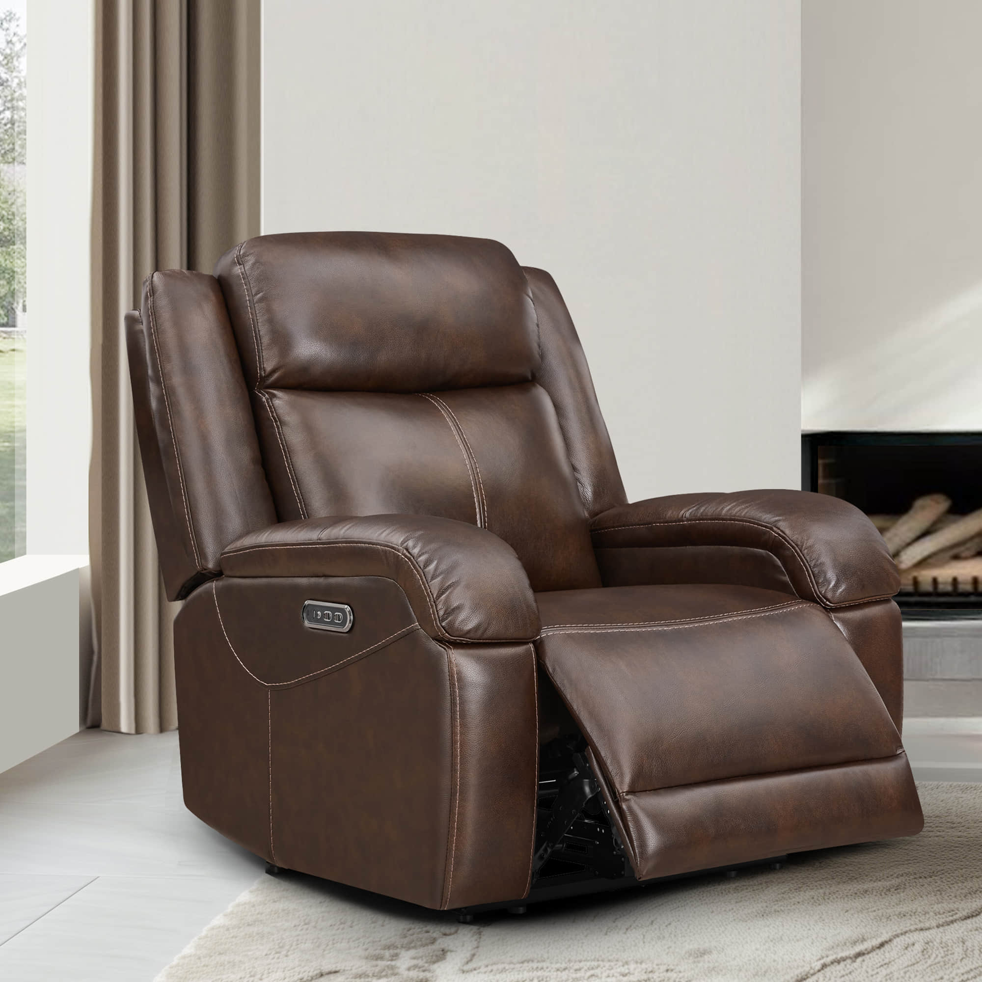 Isaac Genuine Leather Wall Hugger Power Recliner with Power Headrest