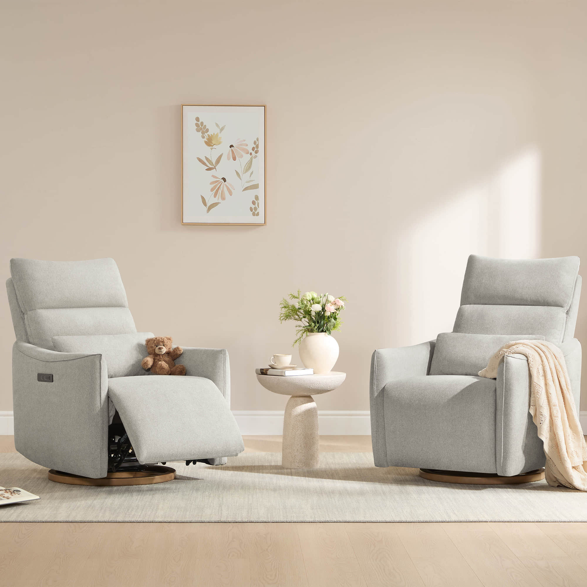 Janice Power Swivel Nursery Glider Recliner with Power Headrest