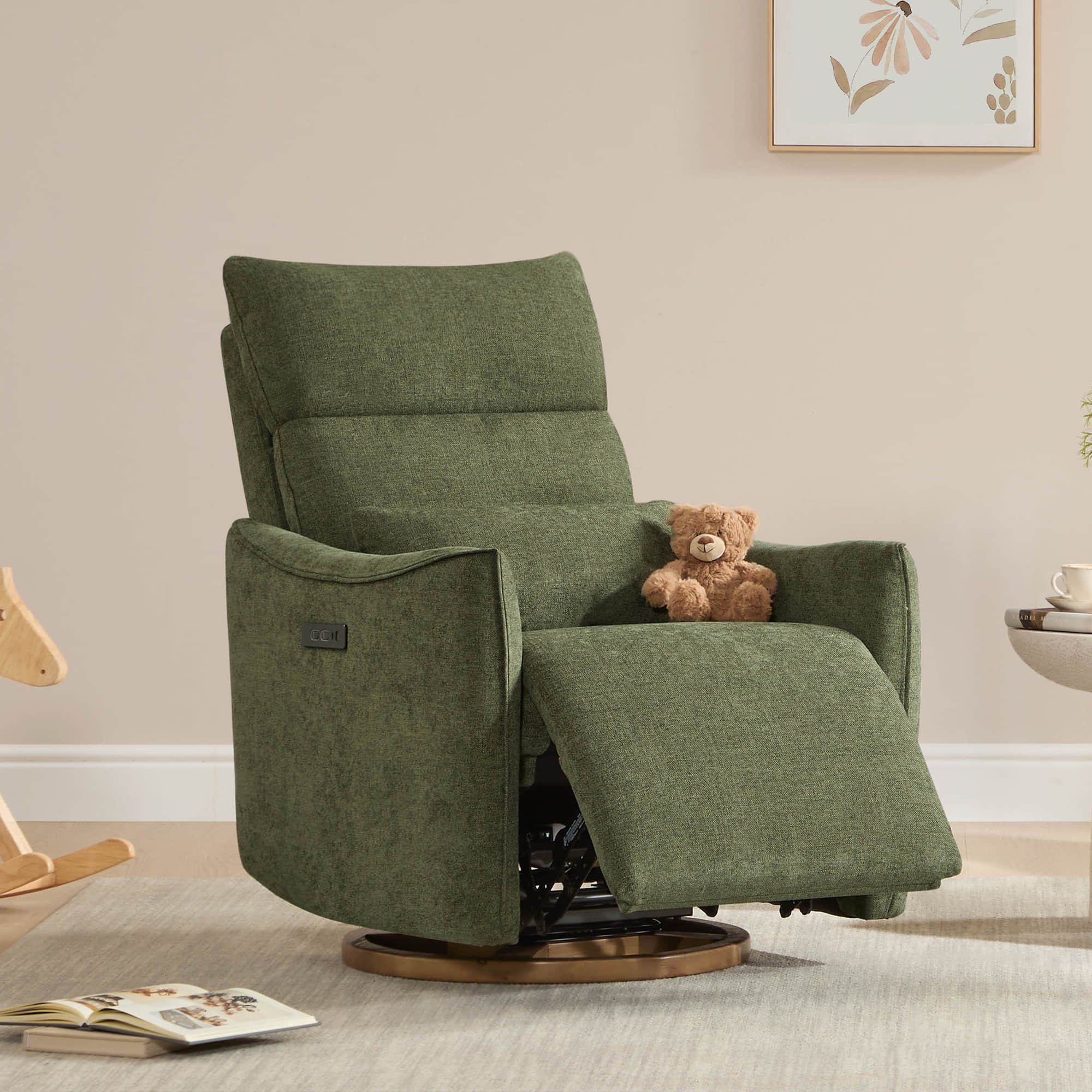 Janice Power Swivel Nursery Glider Recliner with Power Headrest