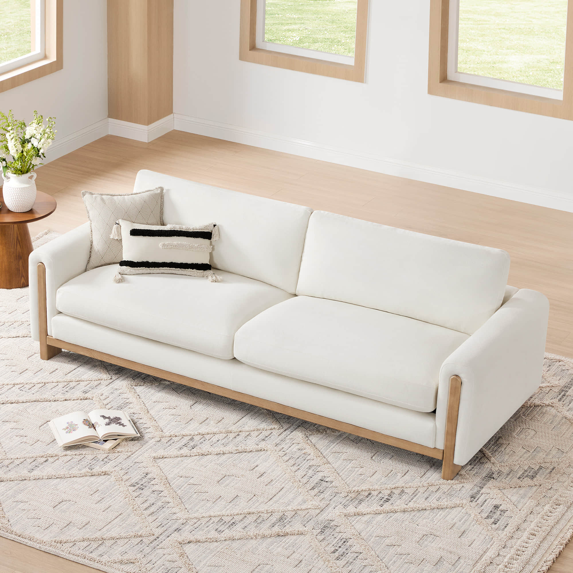 Keaton Performance Fabric 3-Seater Sofa with Ash Wood Base (99'')