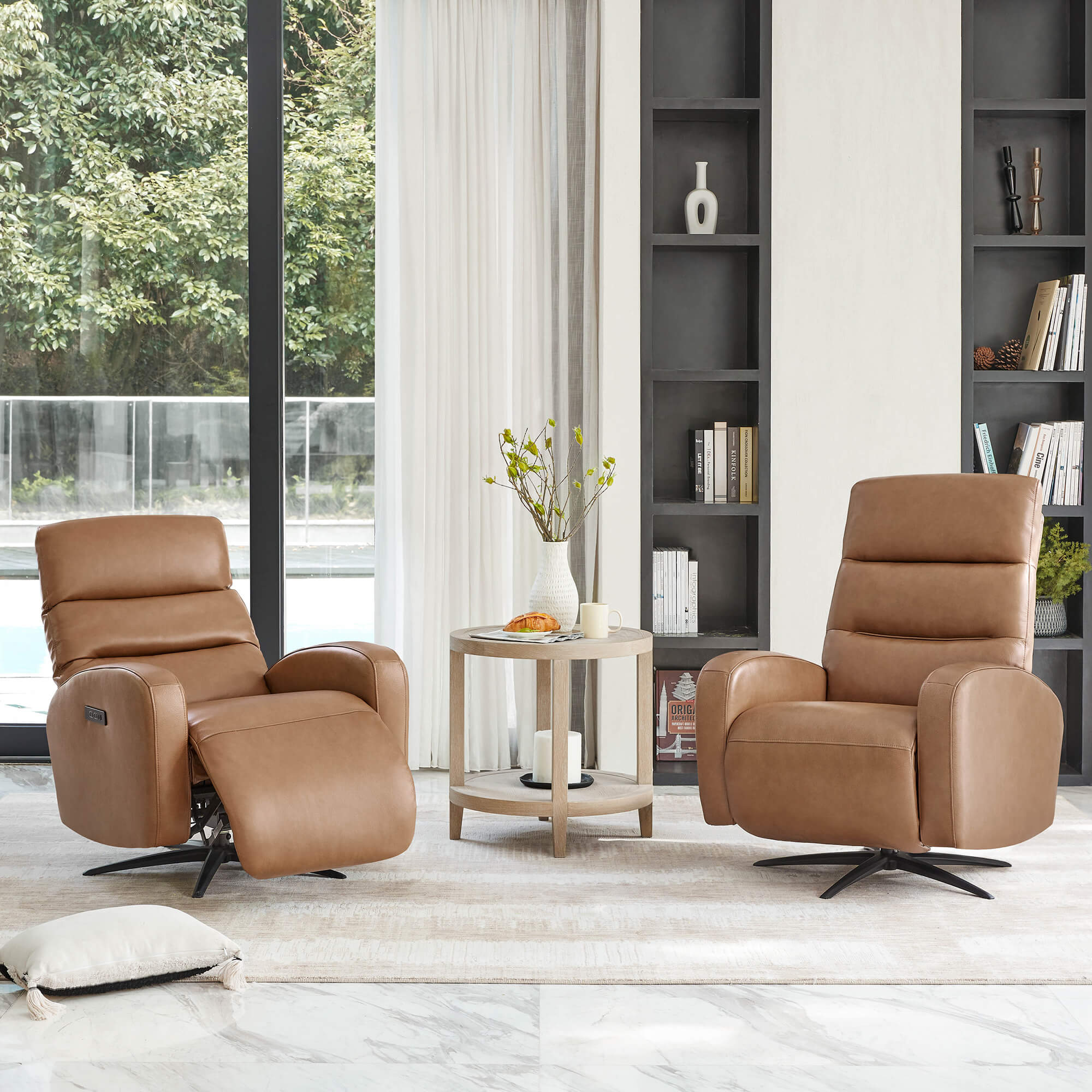 Landon Genuine Leather Power Swivel Recliner with Power Headrest