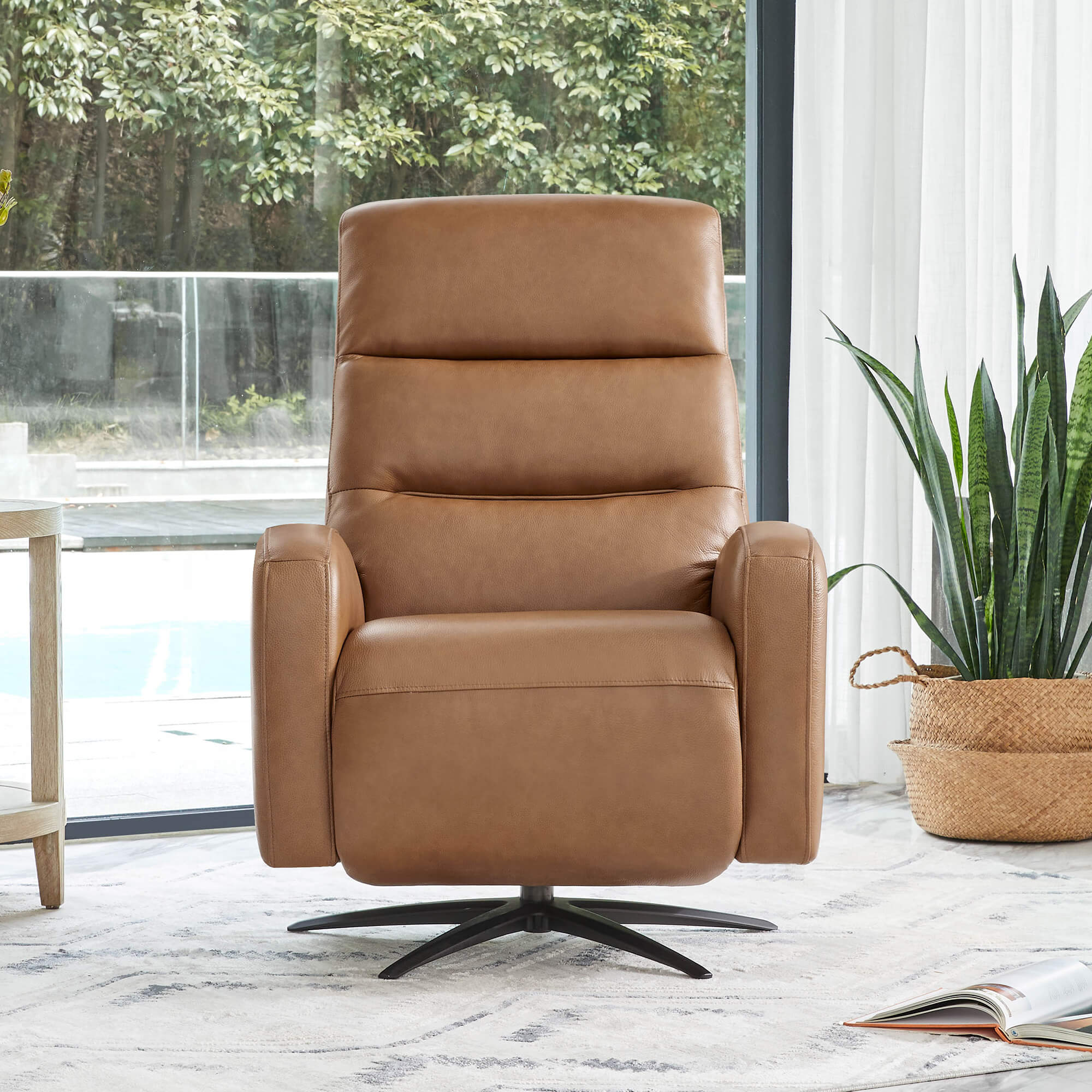 Landon Genuine Leather Power Swivel Recliner with Power Headrest