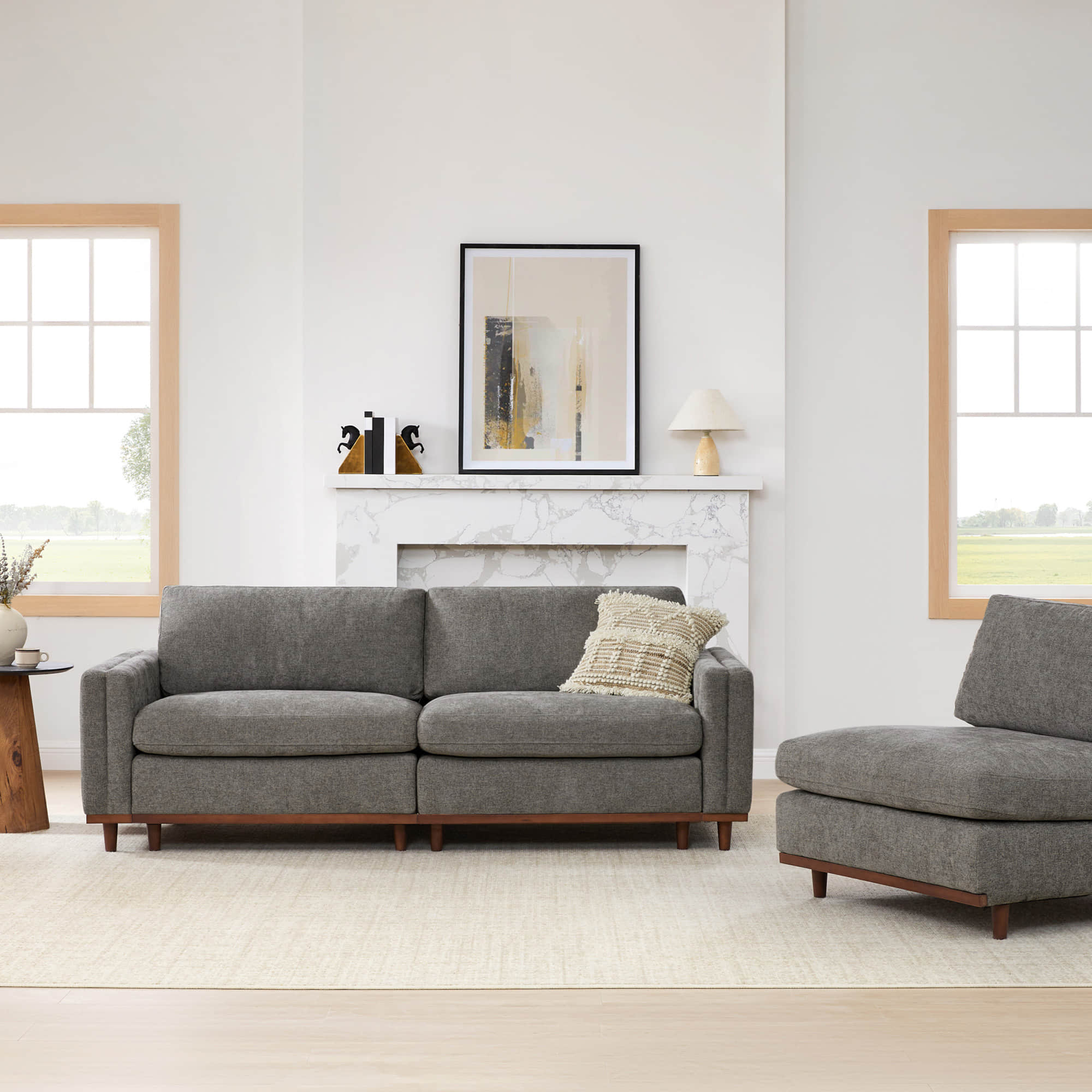 Liam 3-Piece Overstuffed Feather Wood Base Sectional Sofa