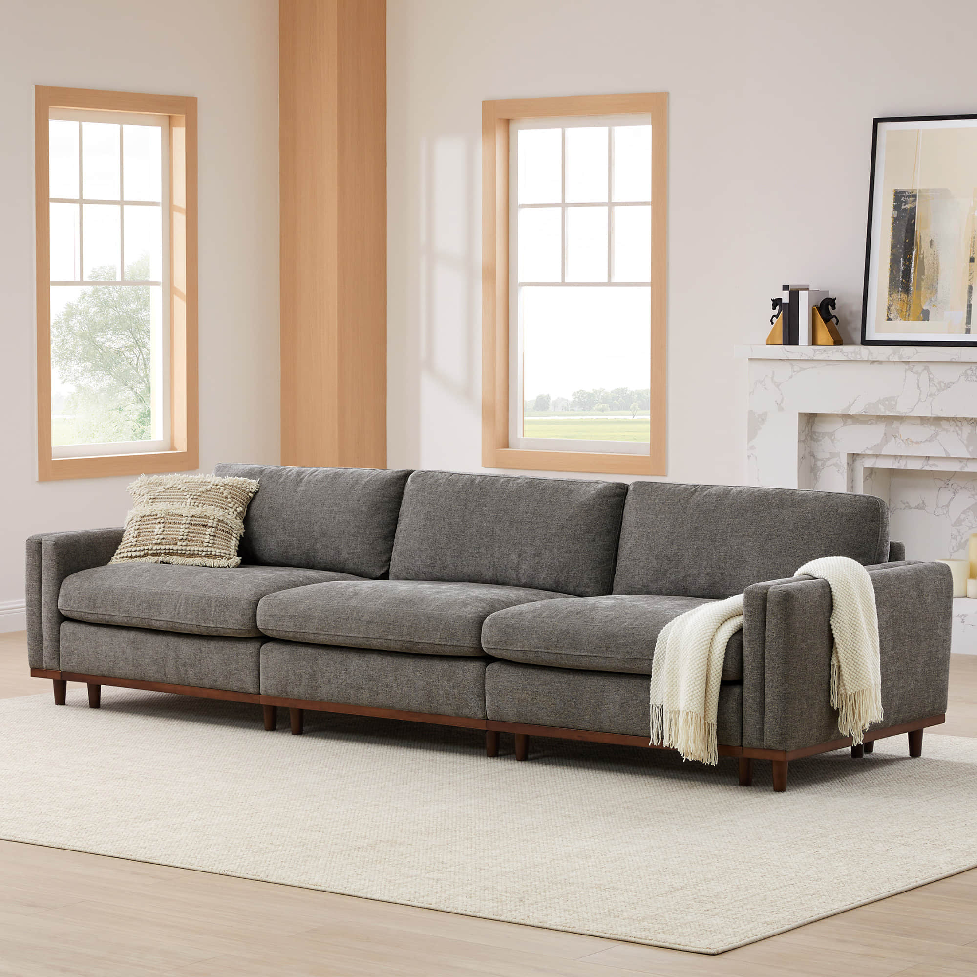 Liam 3-Piece Overstuffed Feather Wood Base Sectional Sofa
