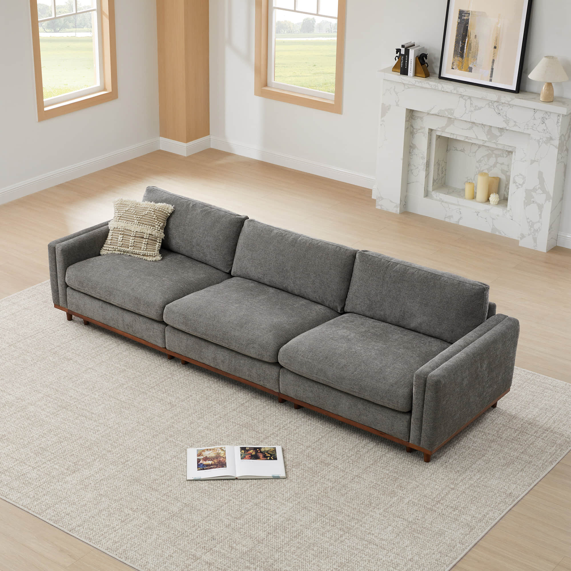 Liam 3-Piece Overstuffed Feather Wood Base Sectional Sofa