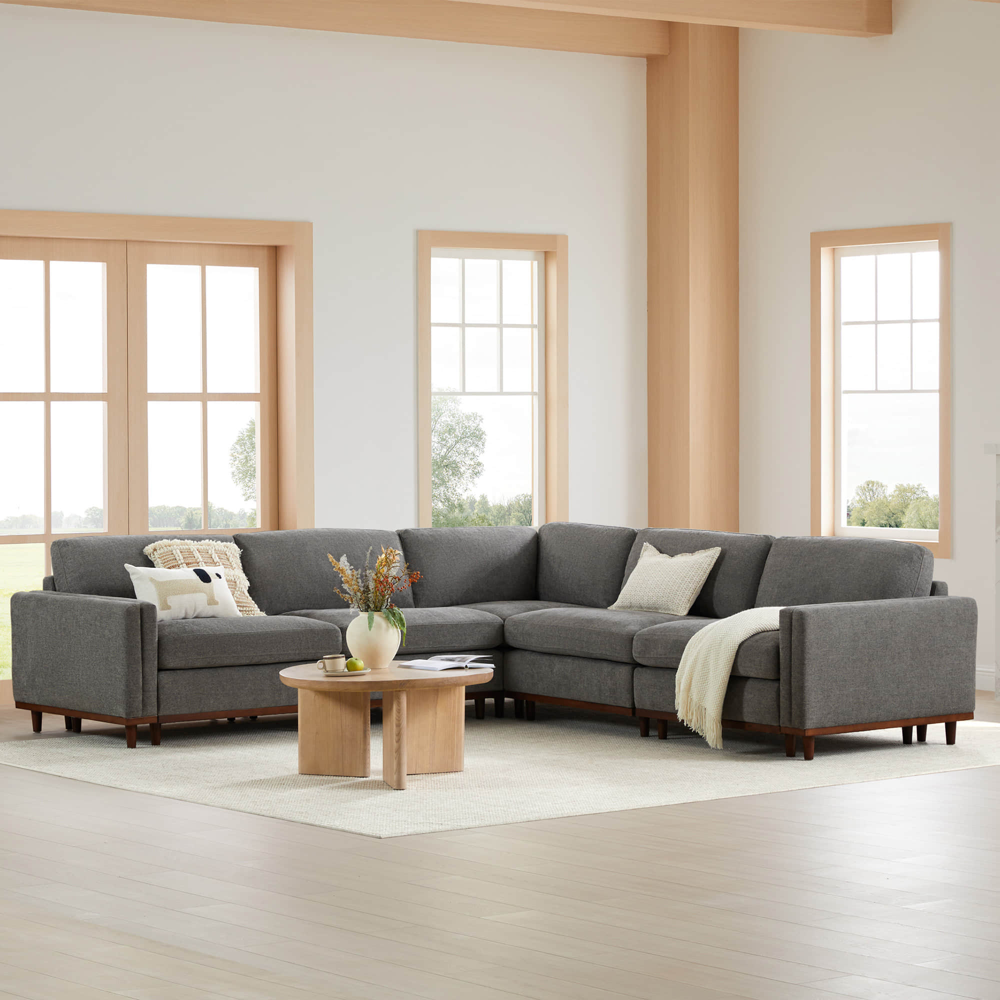 Liam 5-Piece Overstuffed Feather Wood Base Sectional Sofa
