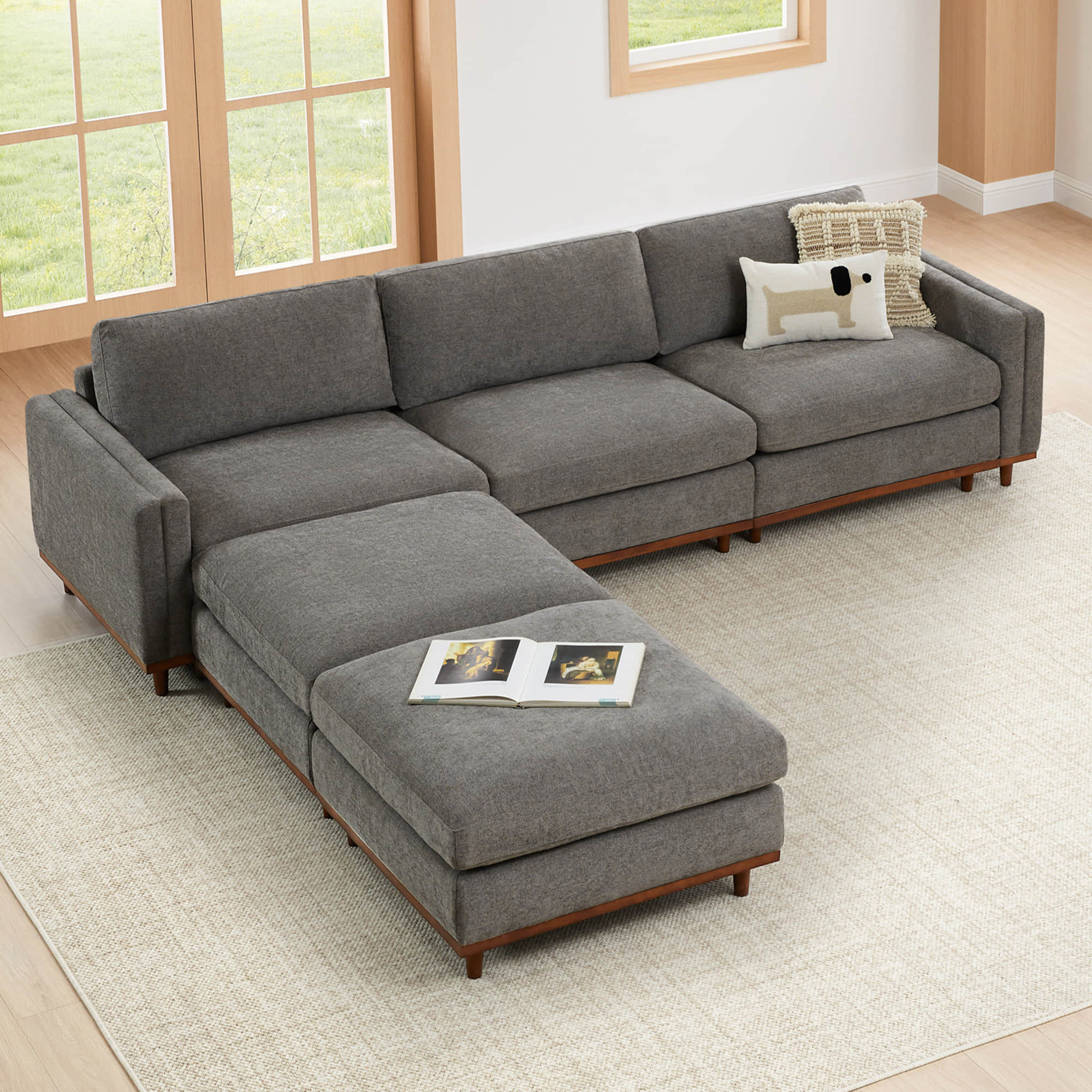 Liam 5-Piece Overstuffed Feather Wood Base Sectional Sofa