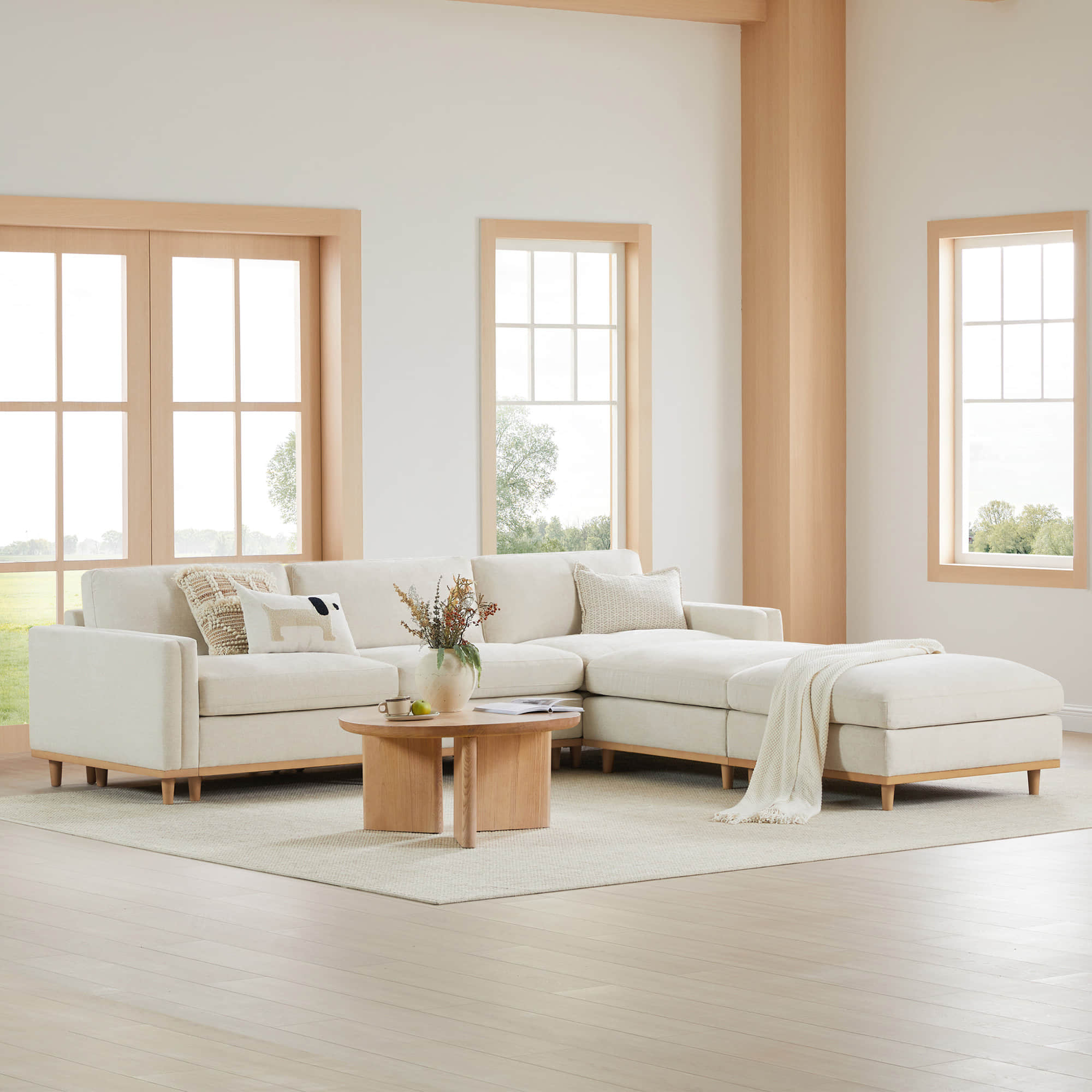 Liam 5-Piece Overstuffed Feather Wood Base Sectional Sofa