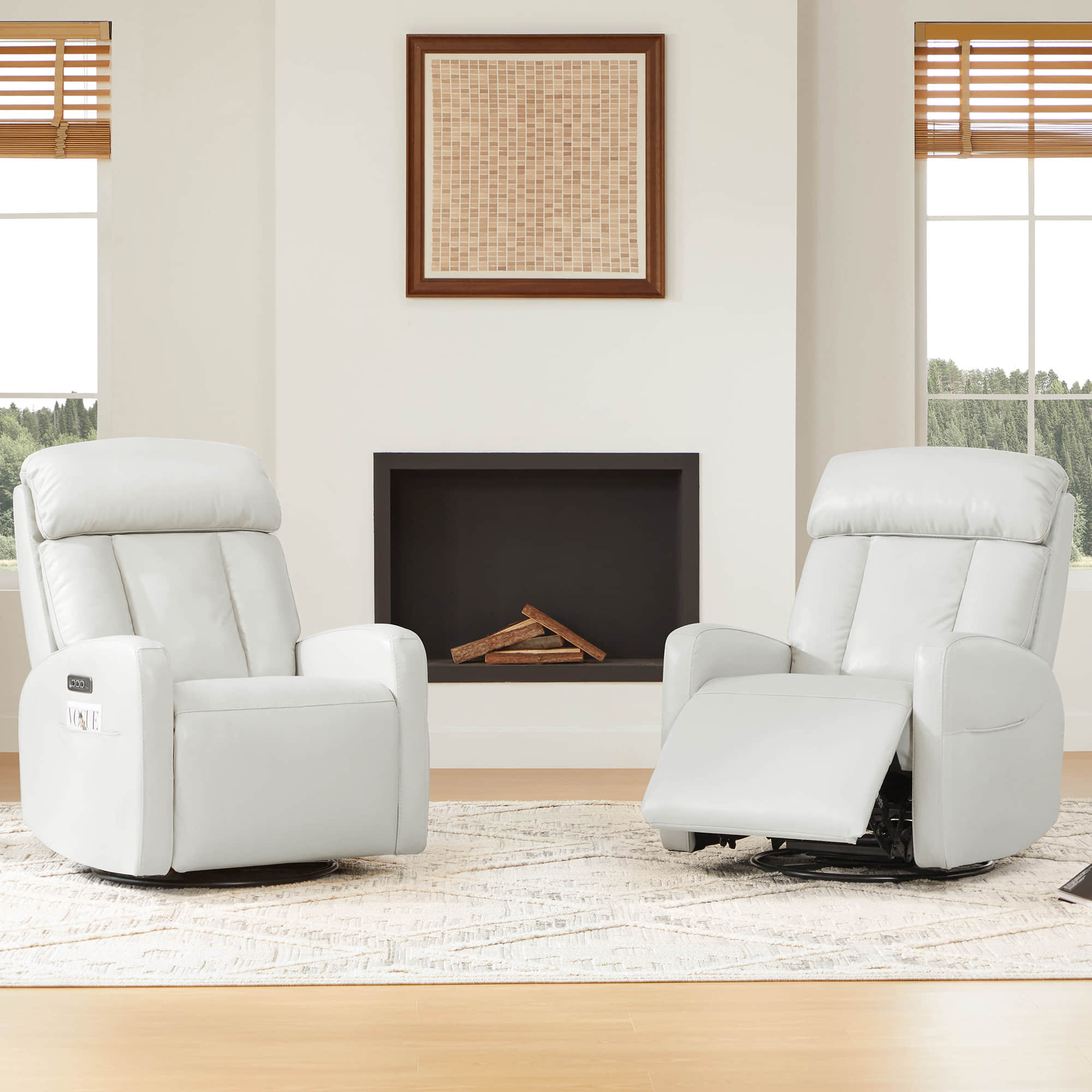 Maxwell Genuine Leather Swivel Glider Recliner with Power Lumbar&Headrest