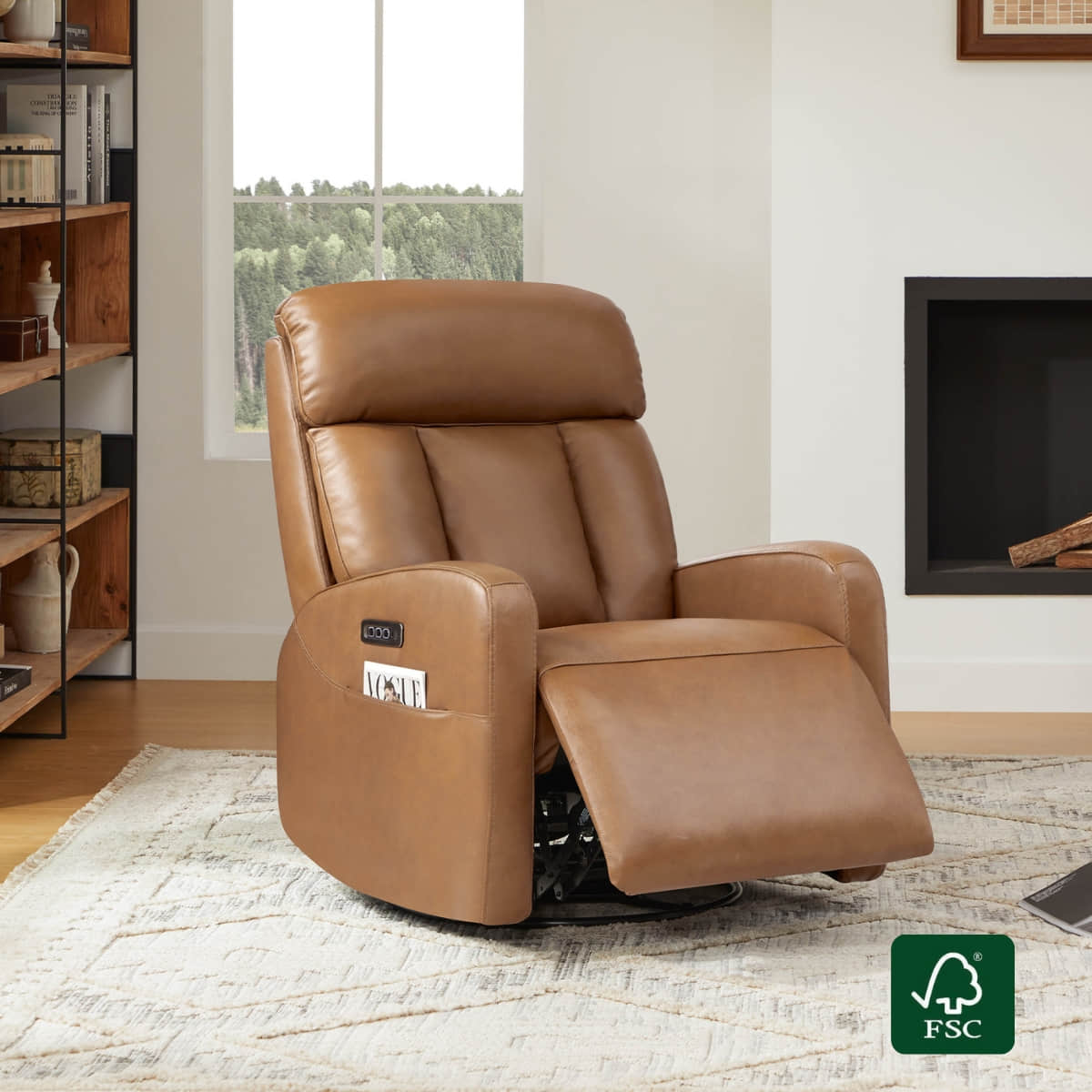 Maxwell Genuine Leather Swivel Glider Recliner with Power Lumbar&Headrest