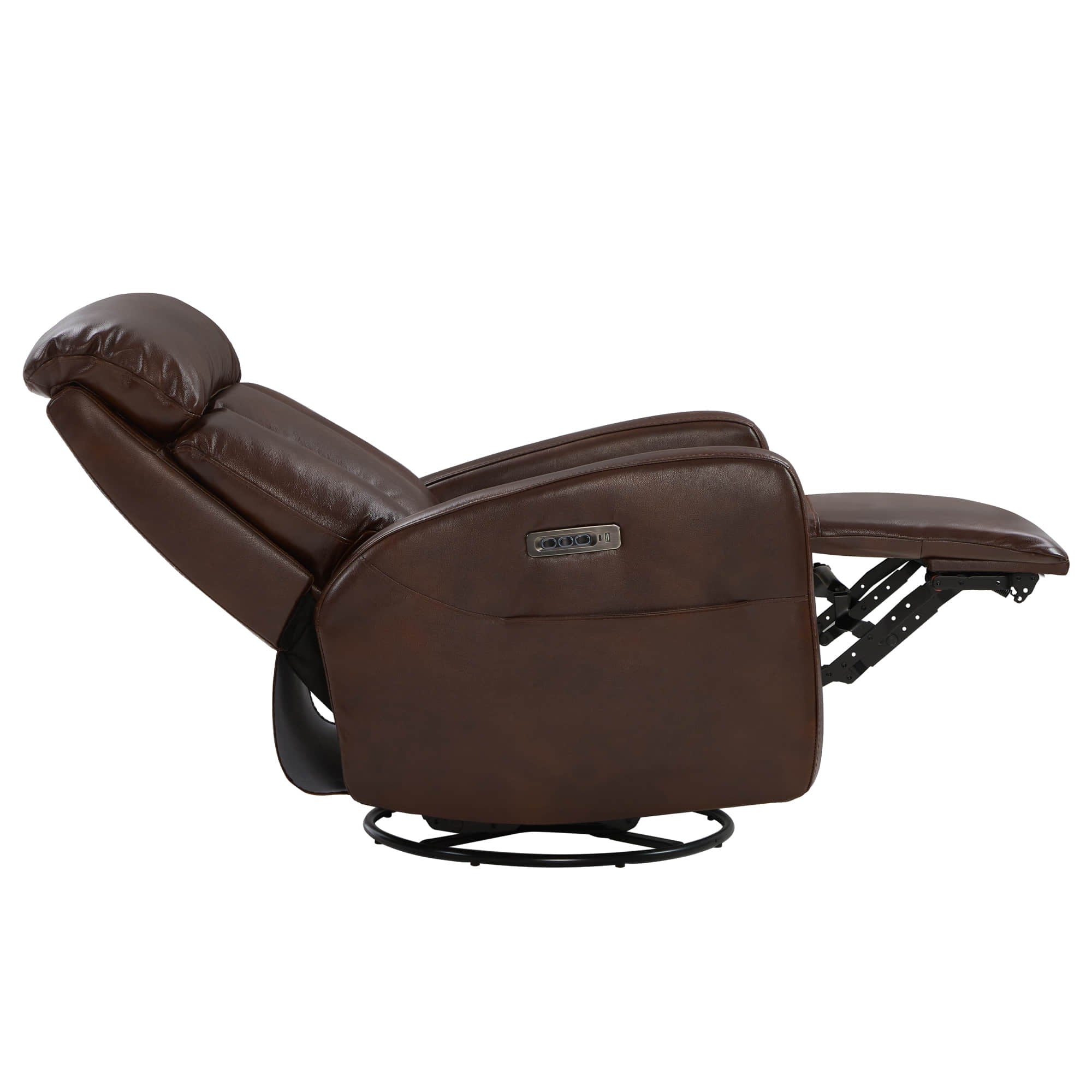Maxwell Genuine Leather Swivel Glider Recliner with Power Lumbar&Headrest