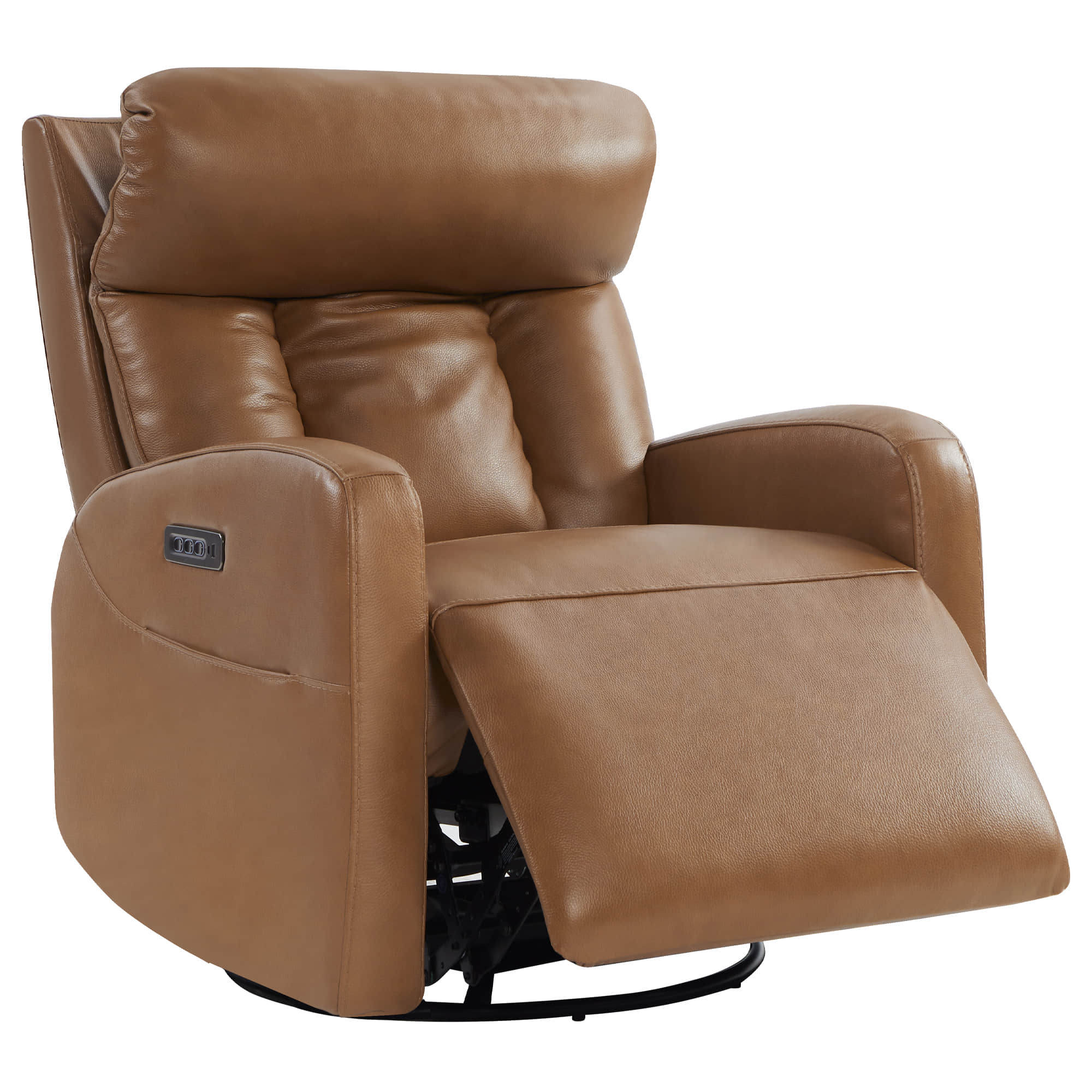 Maxwell Genuine Leather Swivel Glider Recliner with Power Lumbar&Headrest