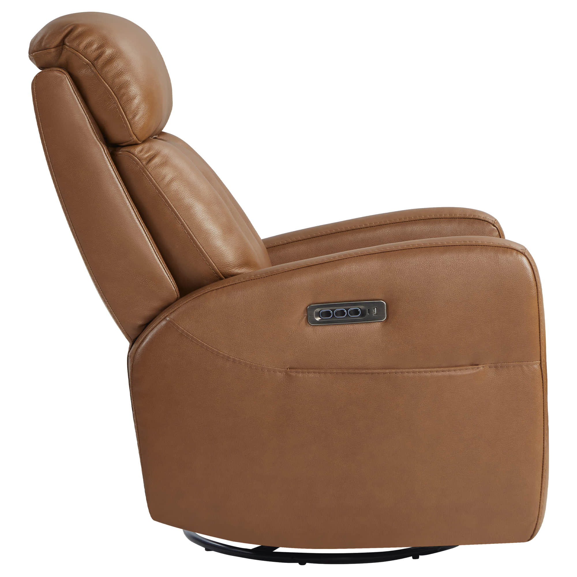 Maxwell Genuine Leather Swivel Glider Recliner with Power Lumbar&Headrest