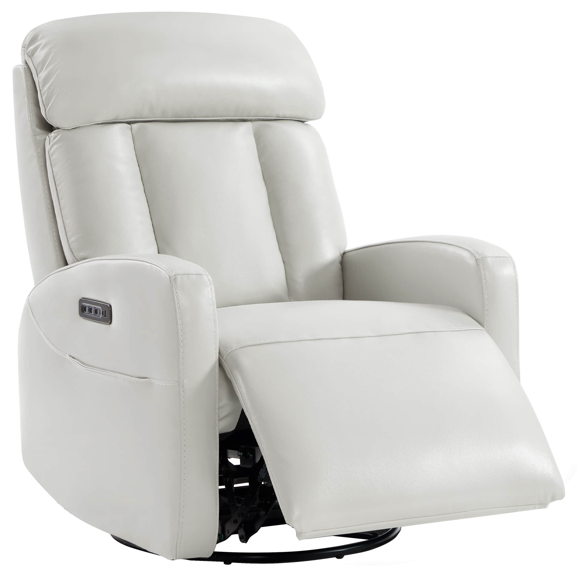 Maxwell Genuine Leather Swivel Glider Recliner with Power Lumbar&Headrest