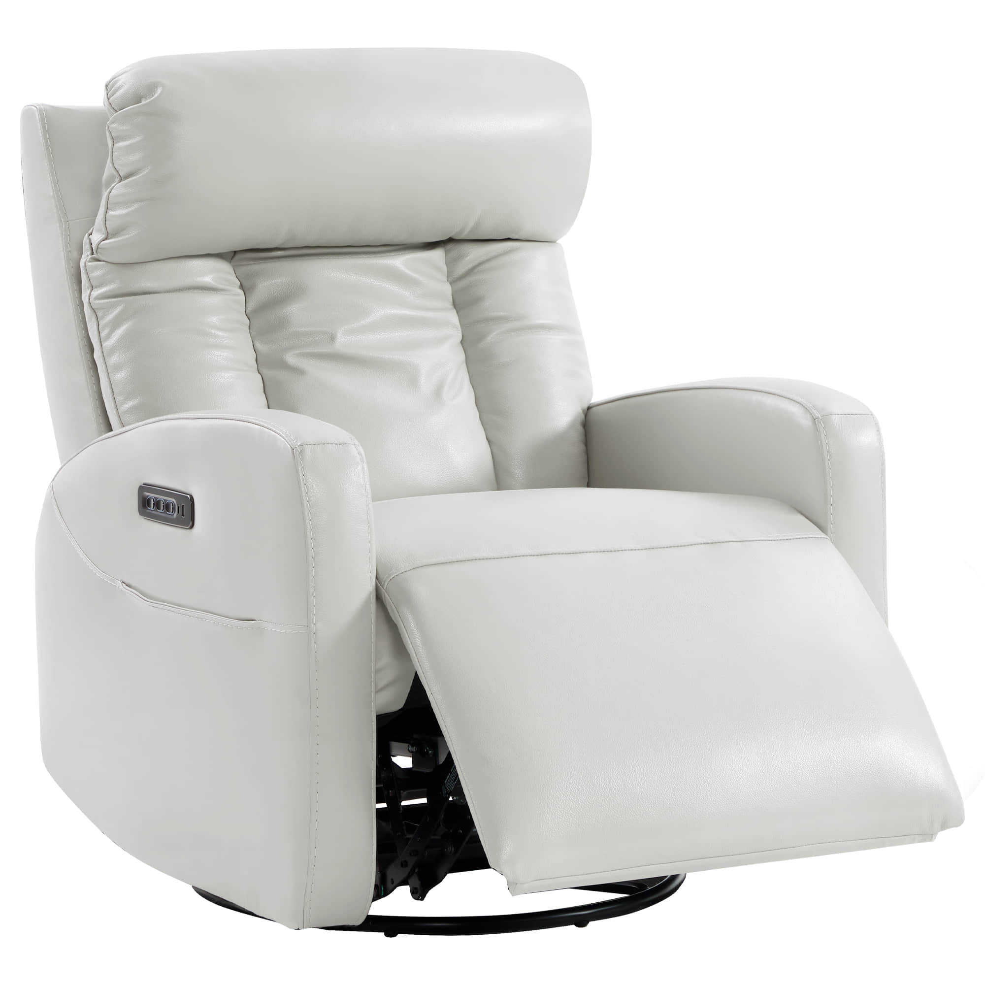 Maxwell Genuine Leather Swivel Glider Recliner with Power Lumbar&Headrest