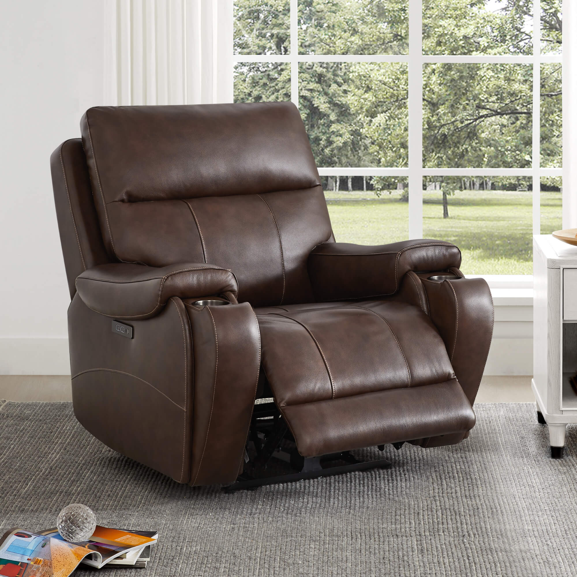 Noah Zero-Gravity Genuine Leather Recliner with Power Headrest