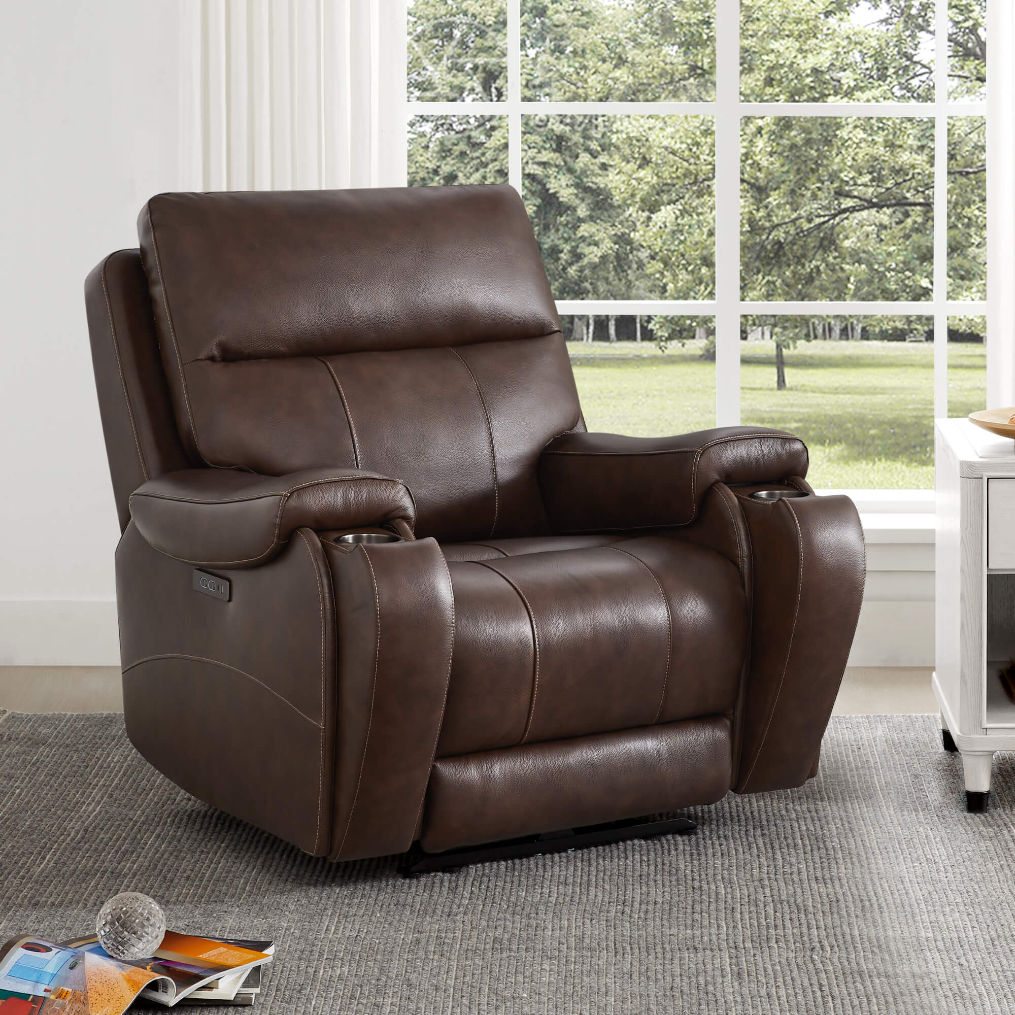 Noah Zero-Gravity Genuine Leather Recliner with Power Headrest