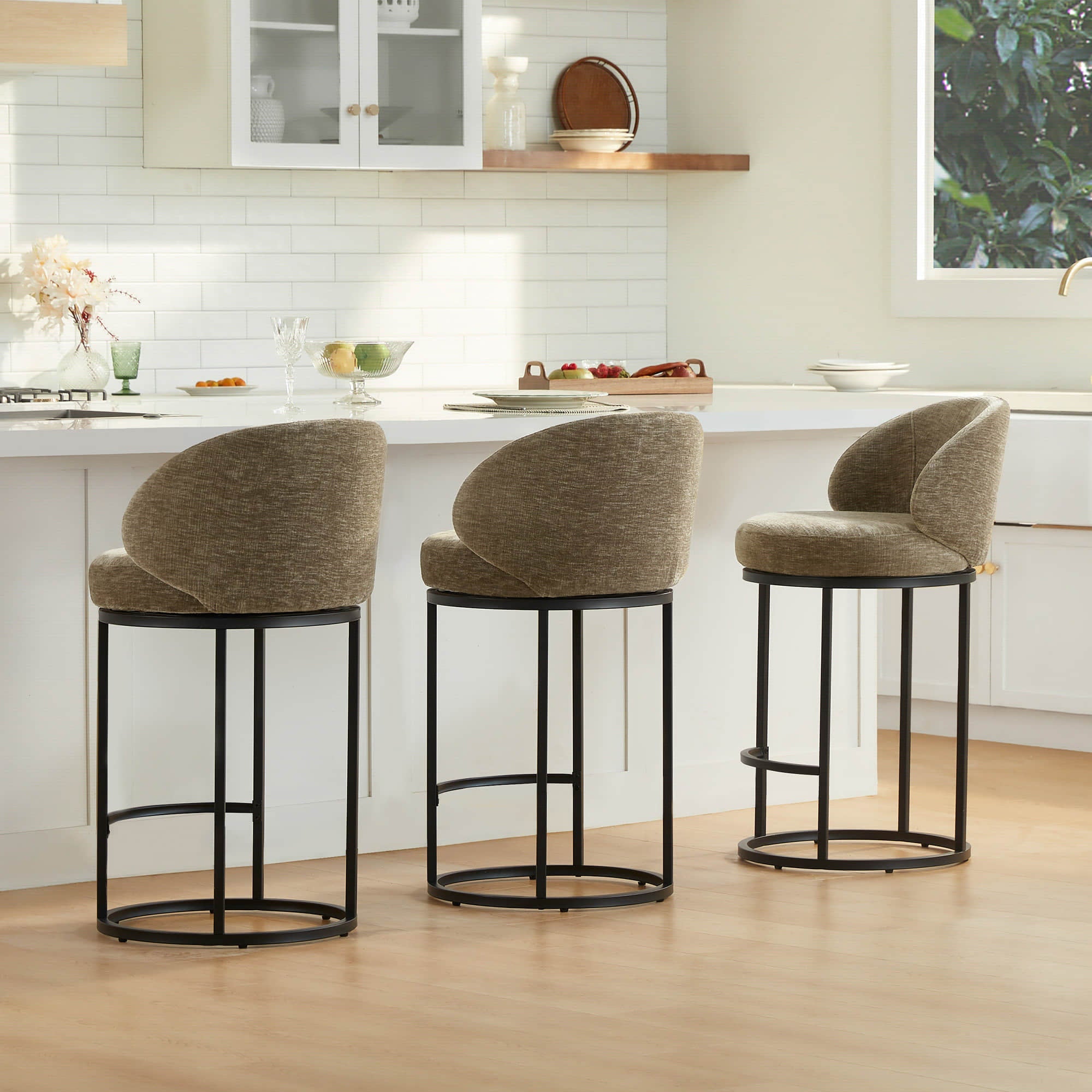 Tanya Modern Chenille Swivel Counter Stool