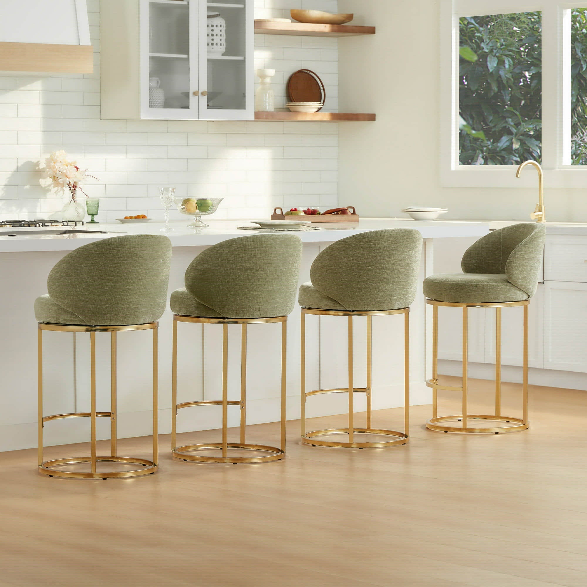 Tanya Modern Chenille Swivel Counter Stool