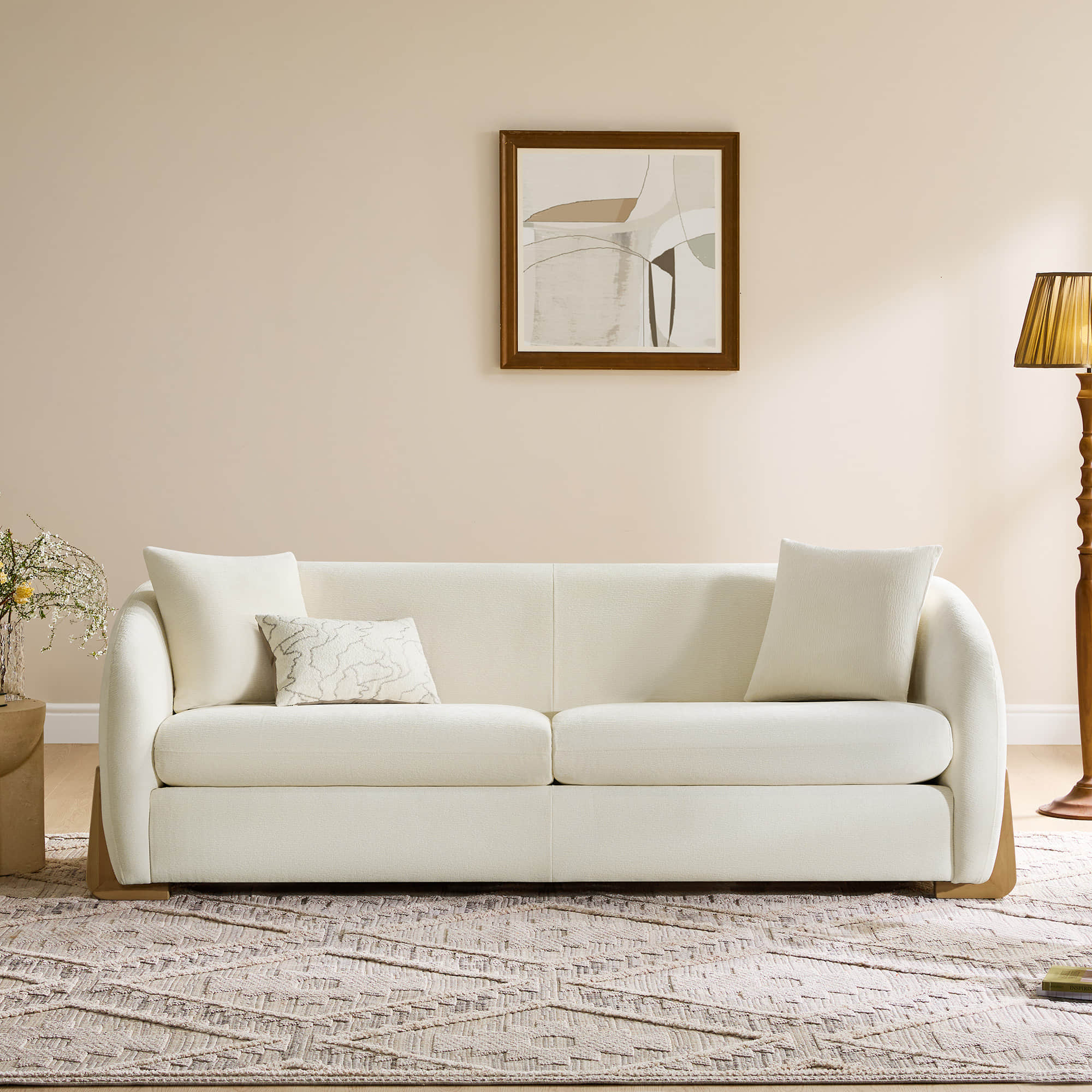 Teleri Modern Curved Chenille Sofa with Solid Birch Wood Legs