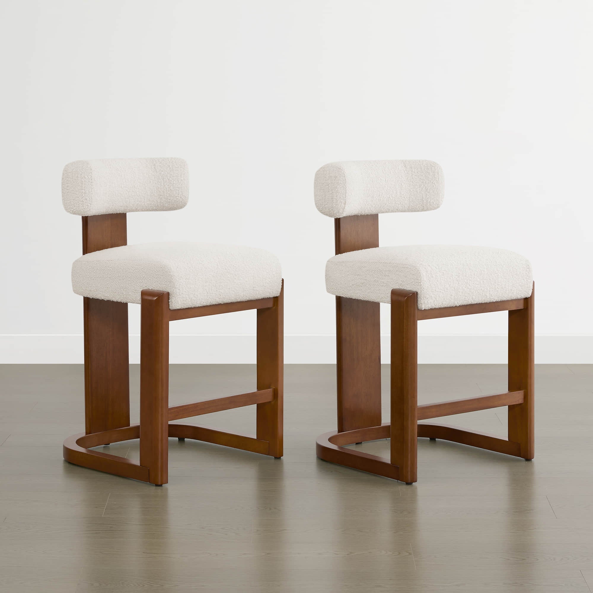 Troy Boucle Counter Stools With Solid Wood