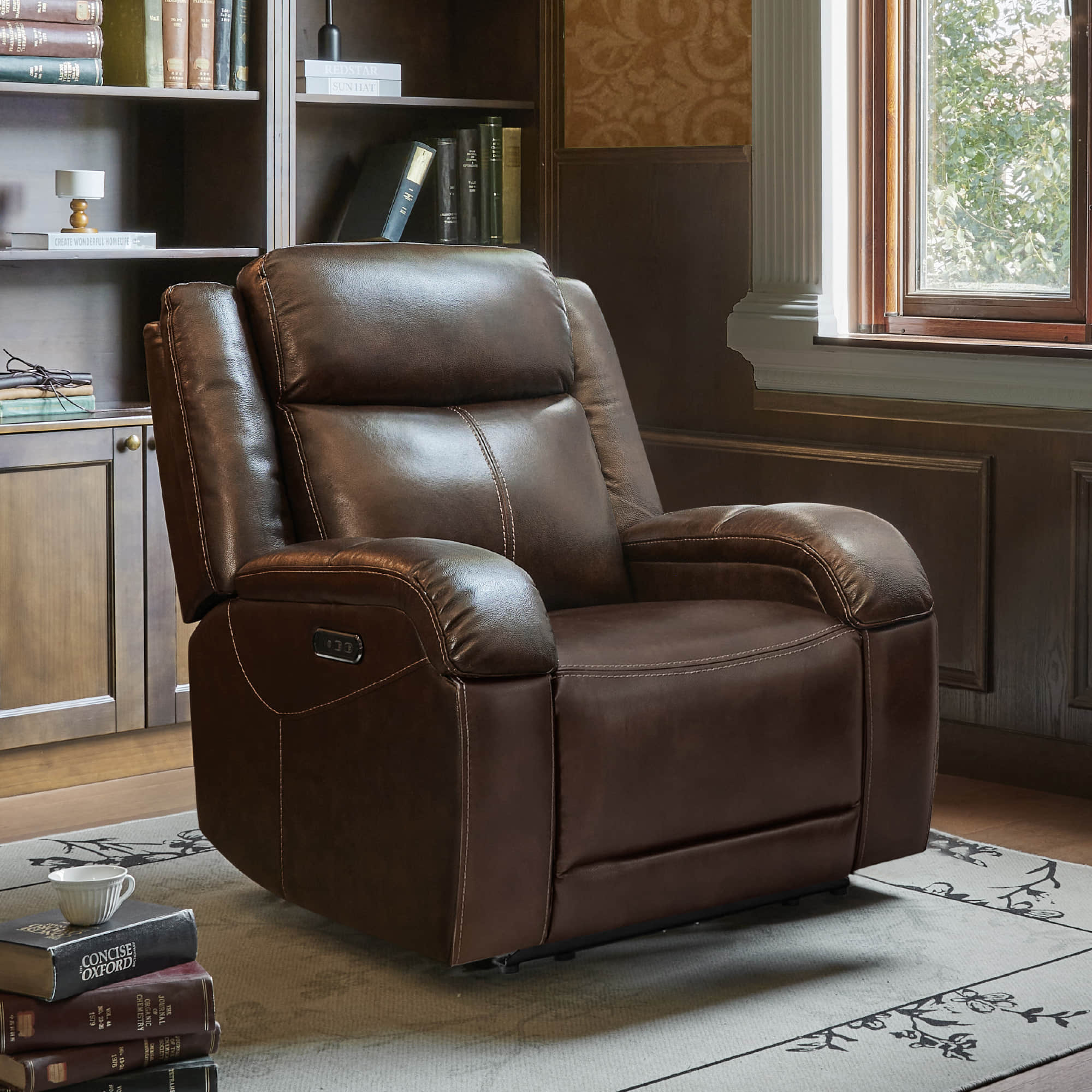 Isaac Genuine Leather Wall Hugger Power Recliner with Power Headrest