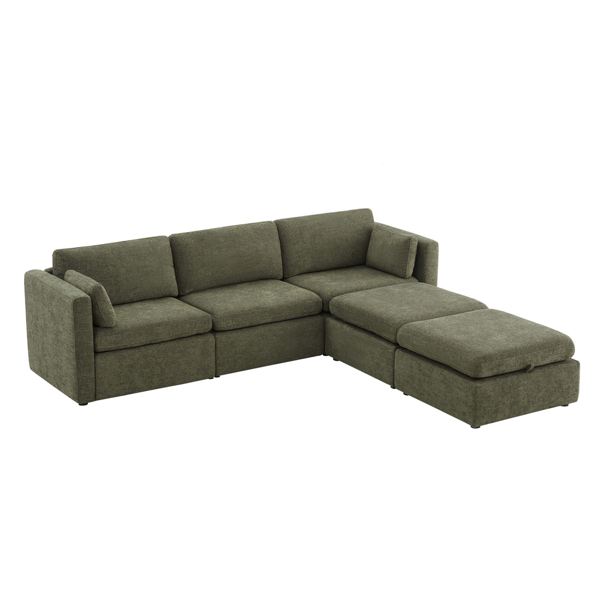 Delaney 5-Seat Modular Sofa Chaise with Storage Ottomans