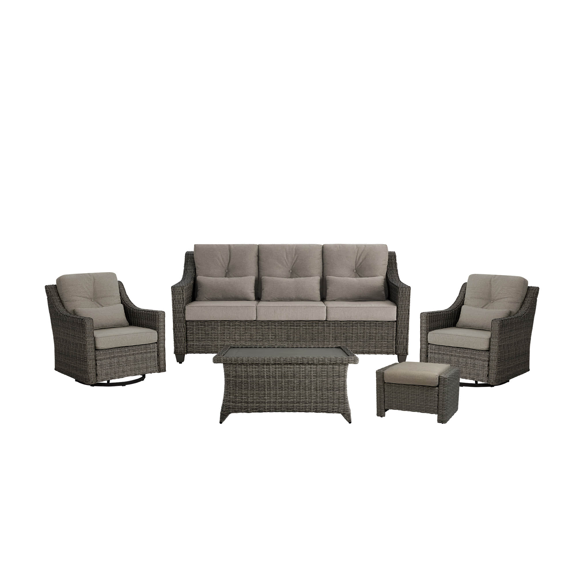 Elara Outdoor Rattan Sofa Set with Rocking Chairs and Coffee Table - 5 Seats