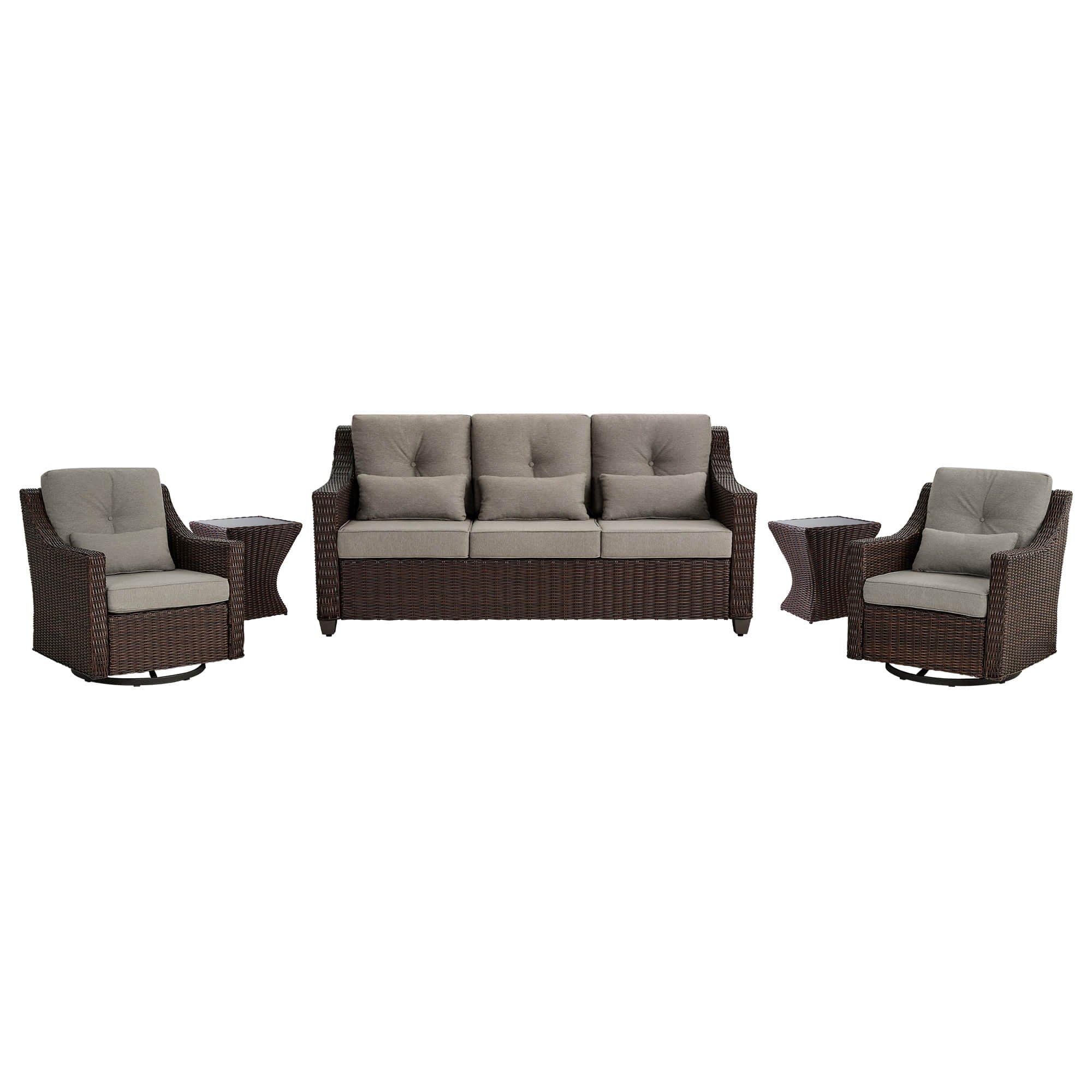 Elara Outdoor Rattan Sofa With Rocking Swivel Armchairs - 5 Seats