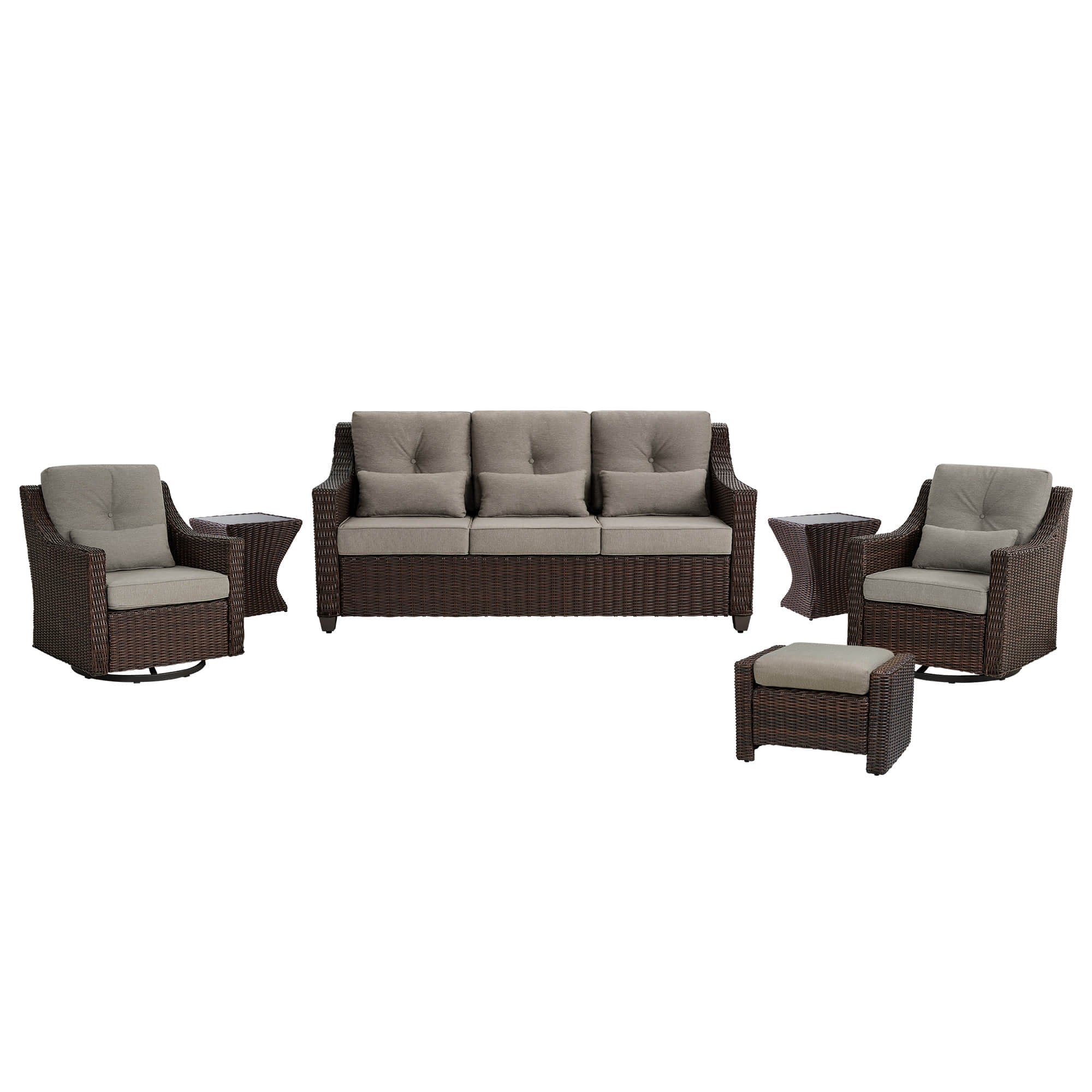 Elara Outdoor Rattan Sofa With Rocking Swivel Armchairs - 5 Seats