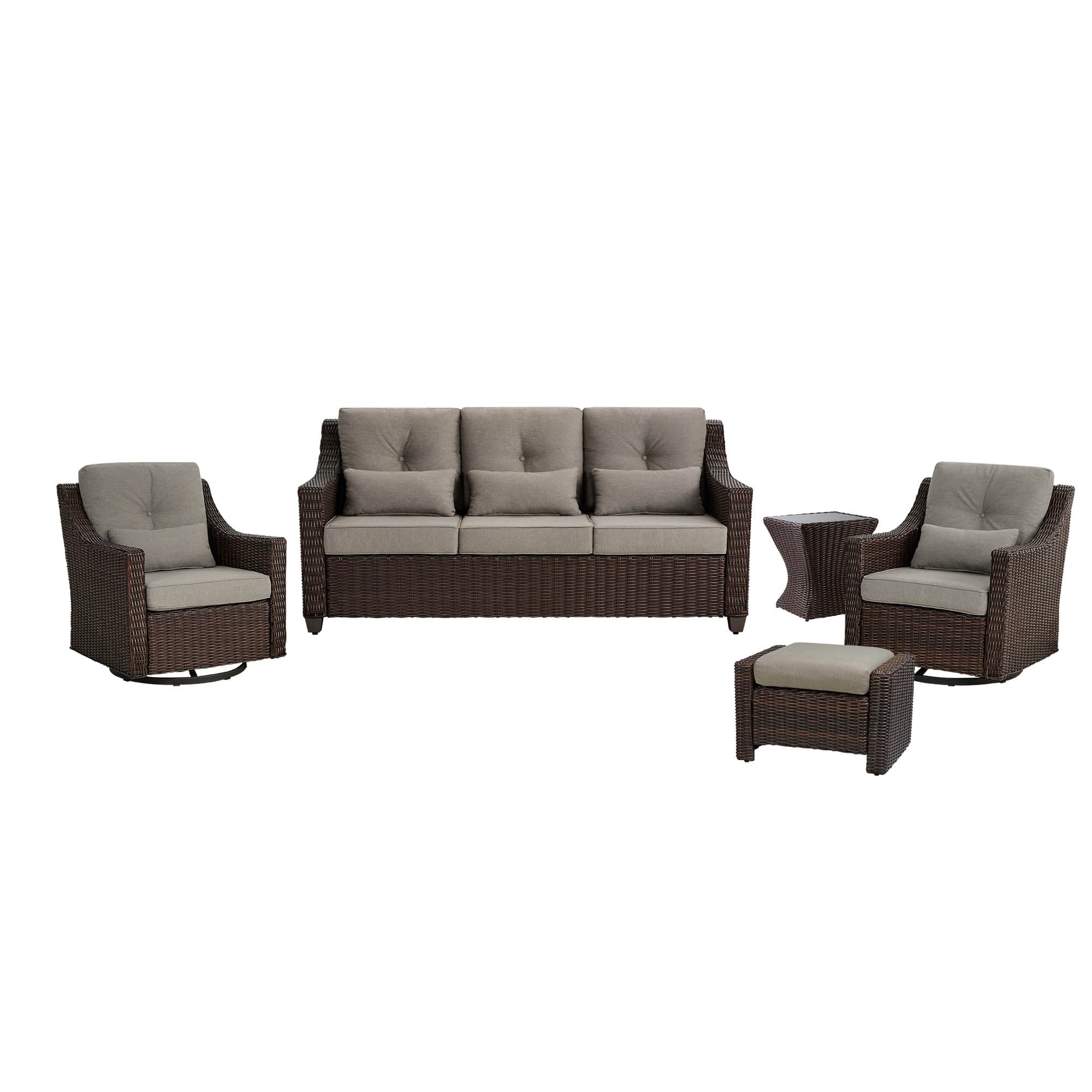 Elara Outdoor Rattan Sofa With Rocking Swivel Armchairs - 5 Seats