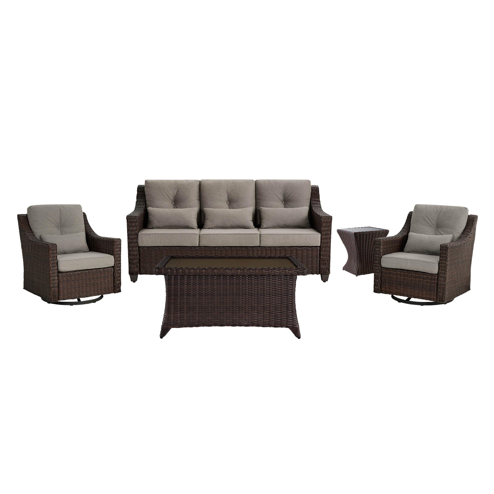 Elara Outdoor Rattan Sofa Set with Rocking Chairs and Coffee Table - 5 Seats