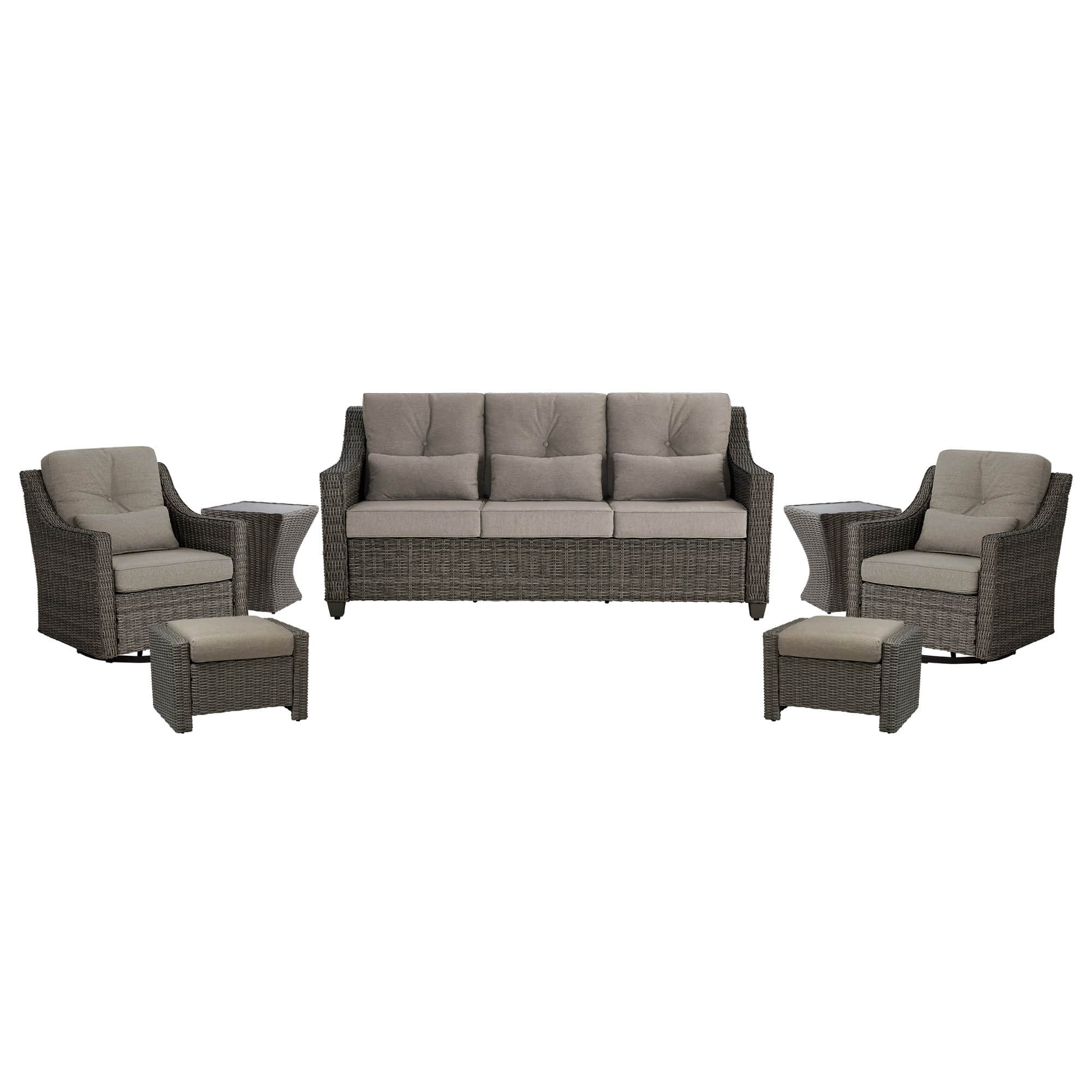 Elara Outdoor Rattan Sofa With Rocking Swivel Armchairs - 5 Seats