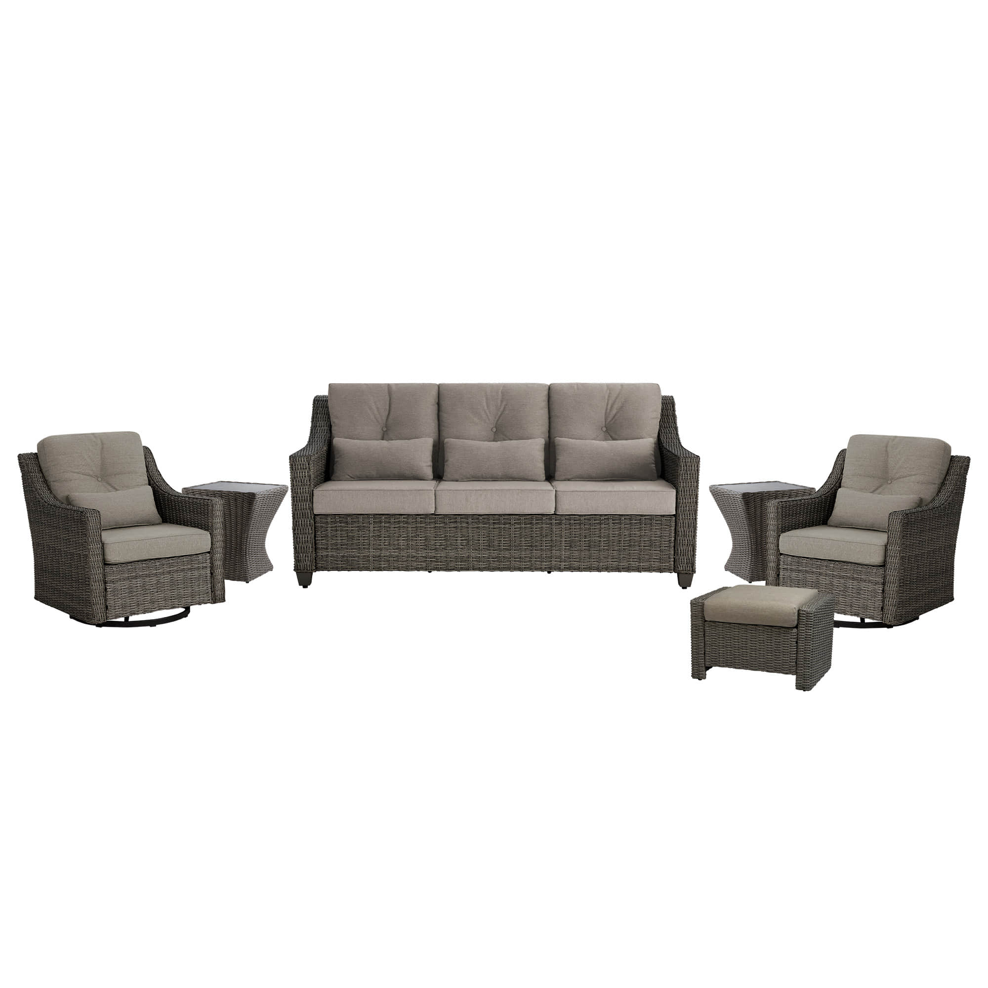 Elara Outdoor Rattan Sofa With Rocking Swivel Armchairs - 5 Seats