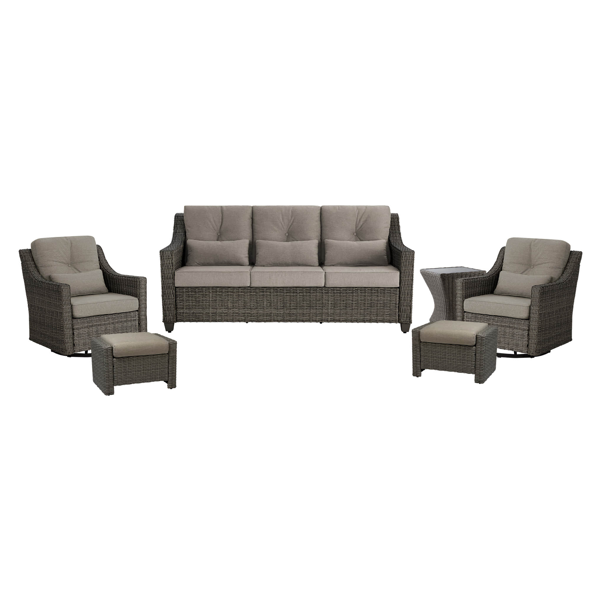 Elara Outdoor Rattan Sofa With Rocking Swivel Armchairs - 5 Seats