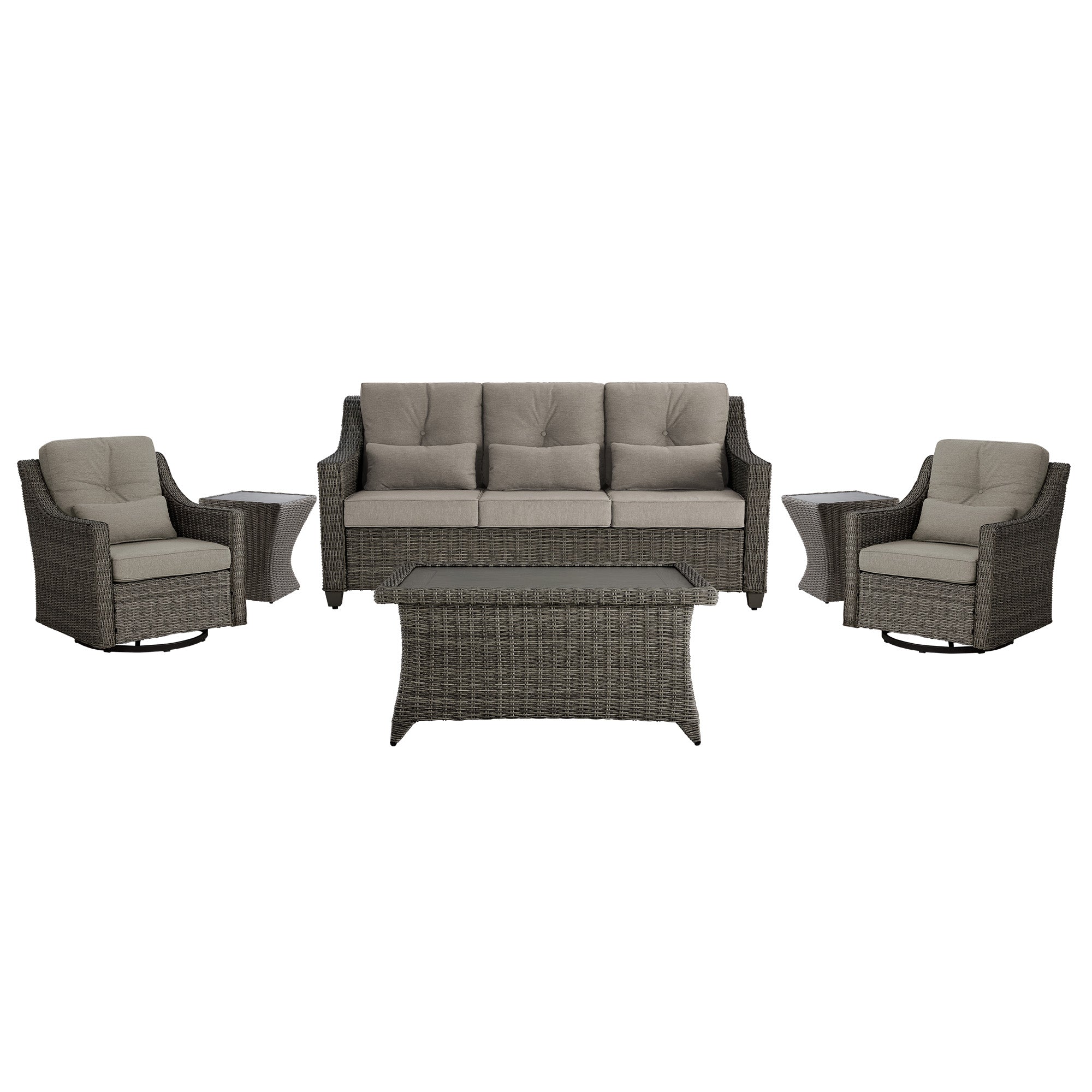 Elara Outdoor Rattan Sofa Set with Rocking Chairs and Coffee Table - 5 Seats