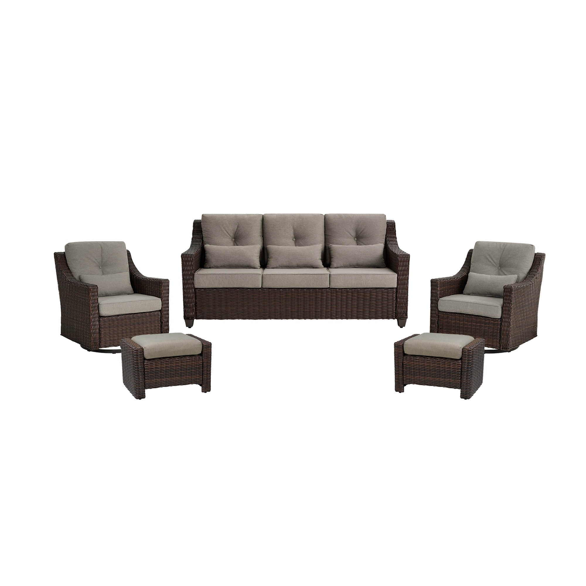 Elara Outdoor Rattan Sofa With Rocking Swivel Armchairs - 5 Seats