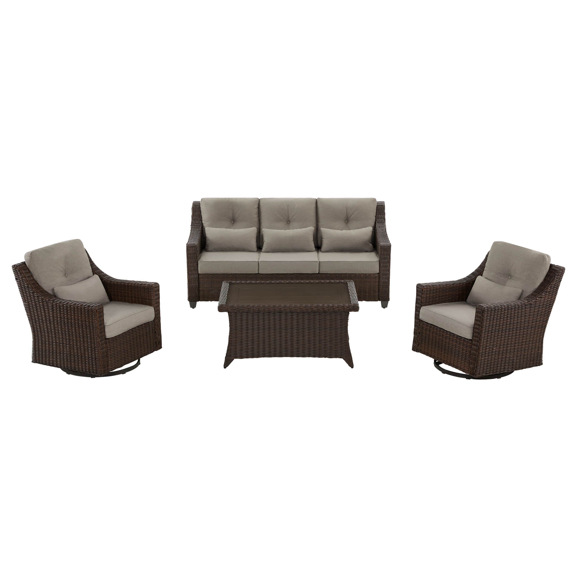 Elara Outdoor Rattan Sofa Set with Rocking Chairs and Coffee Table - 5 Seats