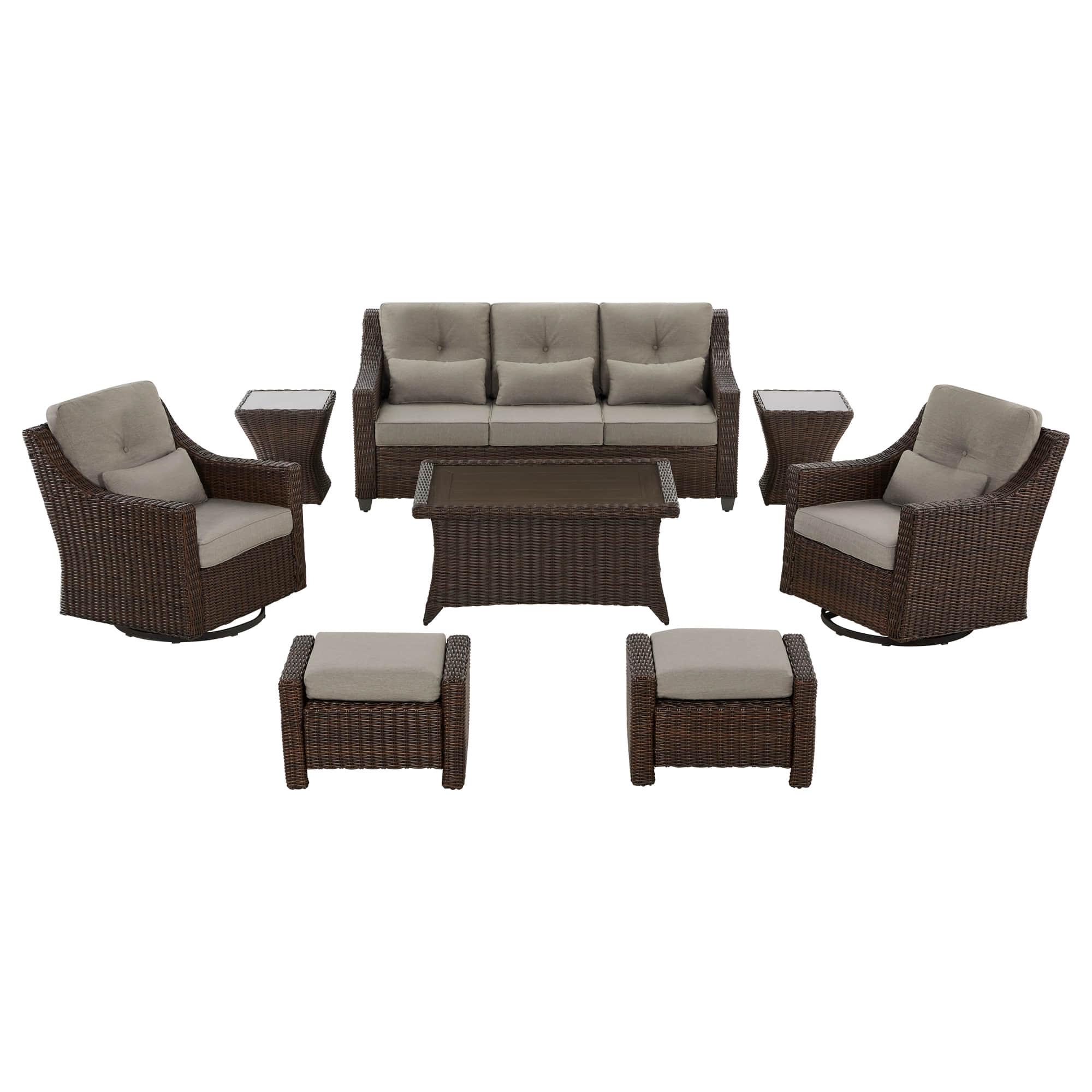 Elara Outdoor Rattan Sofa Set with Rocking Chairs and Coffee Table - 5 Seats