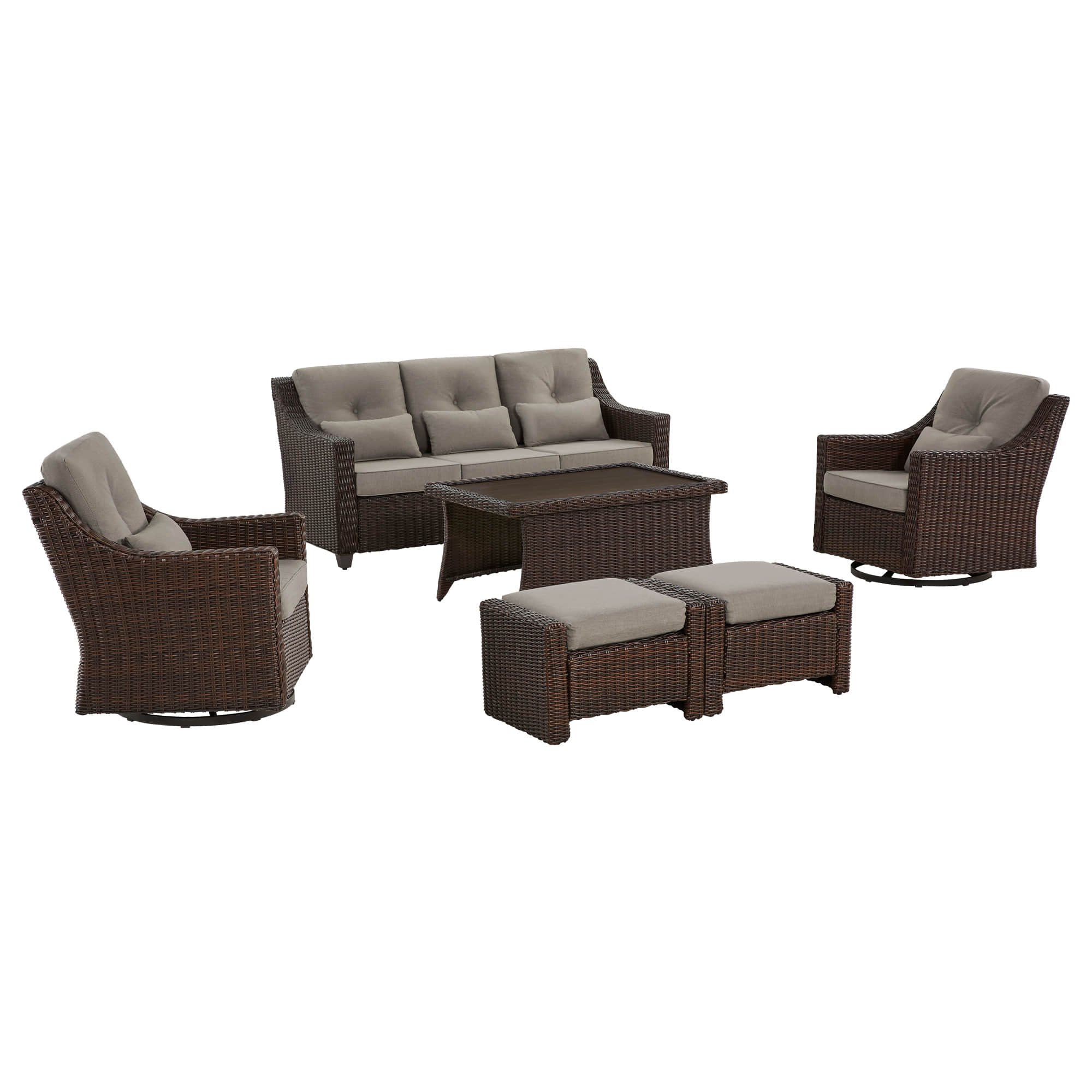 Elara Outdoor Rattan Sofa Set with Rocking Chairs and Coffee Table - 5 Seats