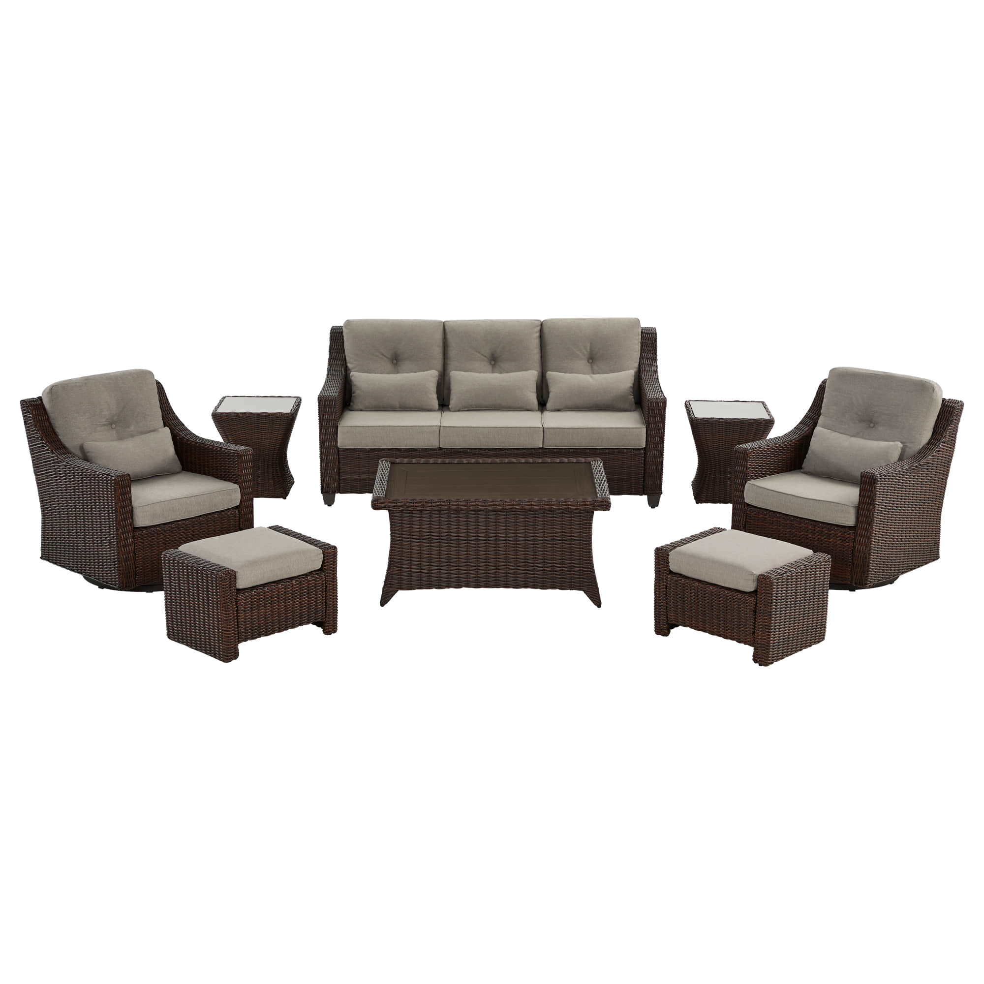 Elara Outdoor Rattan Sofa Set with Rocking Chairs and Coffee Table - 5 Seats