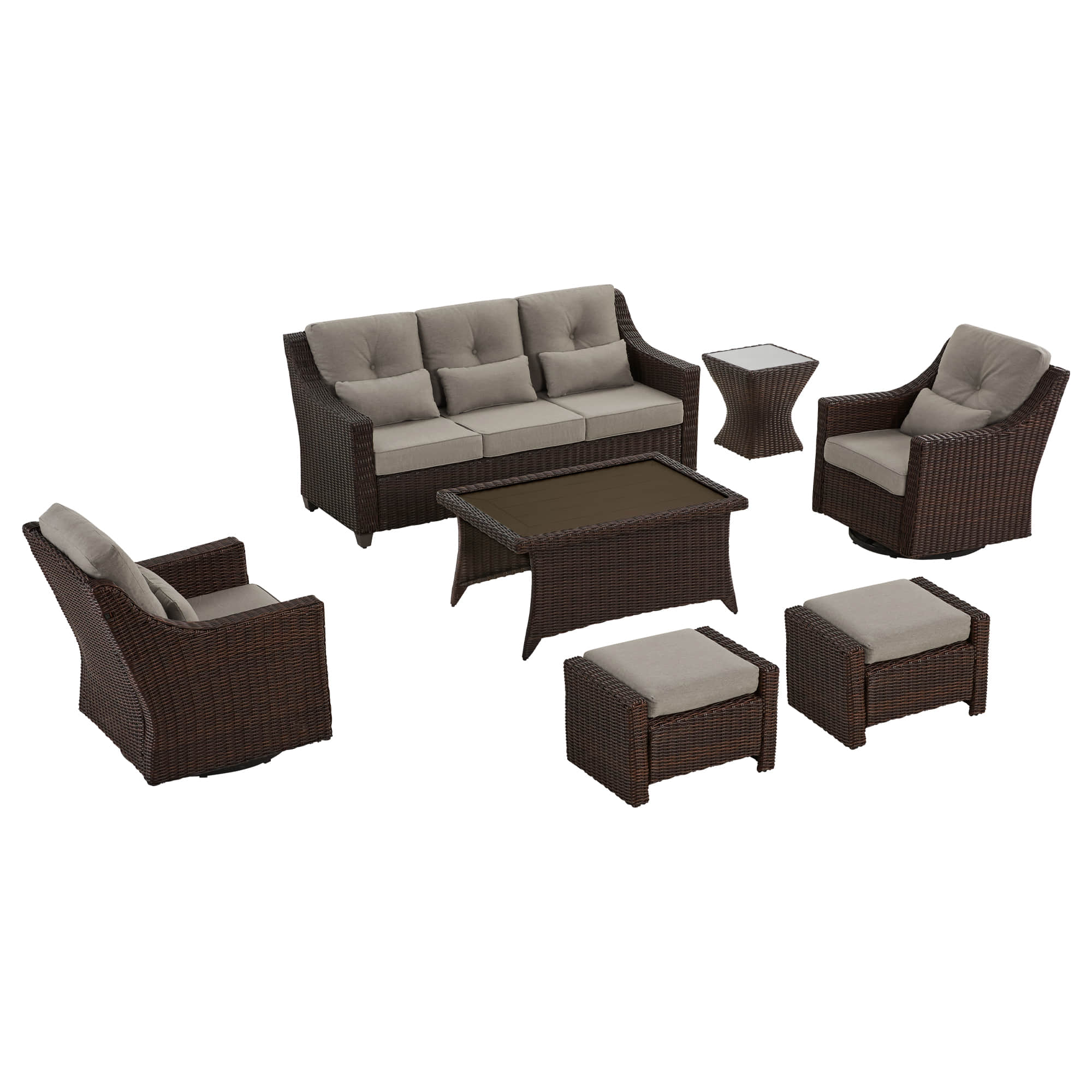 Elara Outdoor Rattan Sofa Set with Rocking Chairs and Coffee Table - 5 Seats