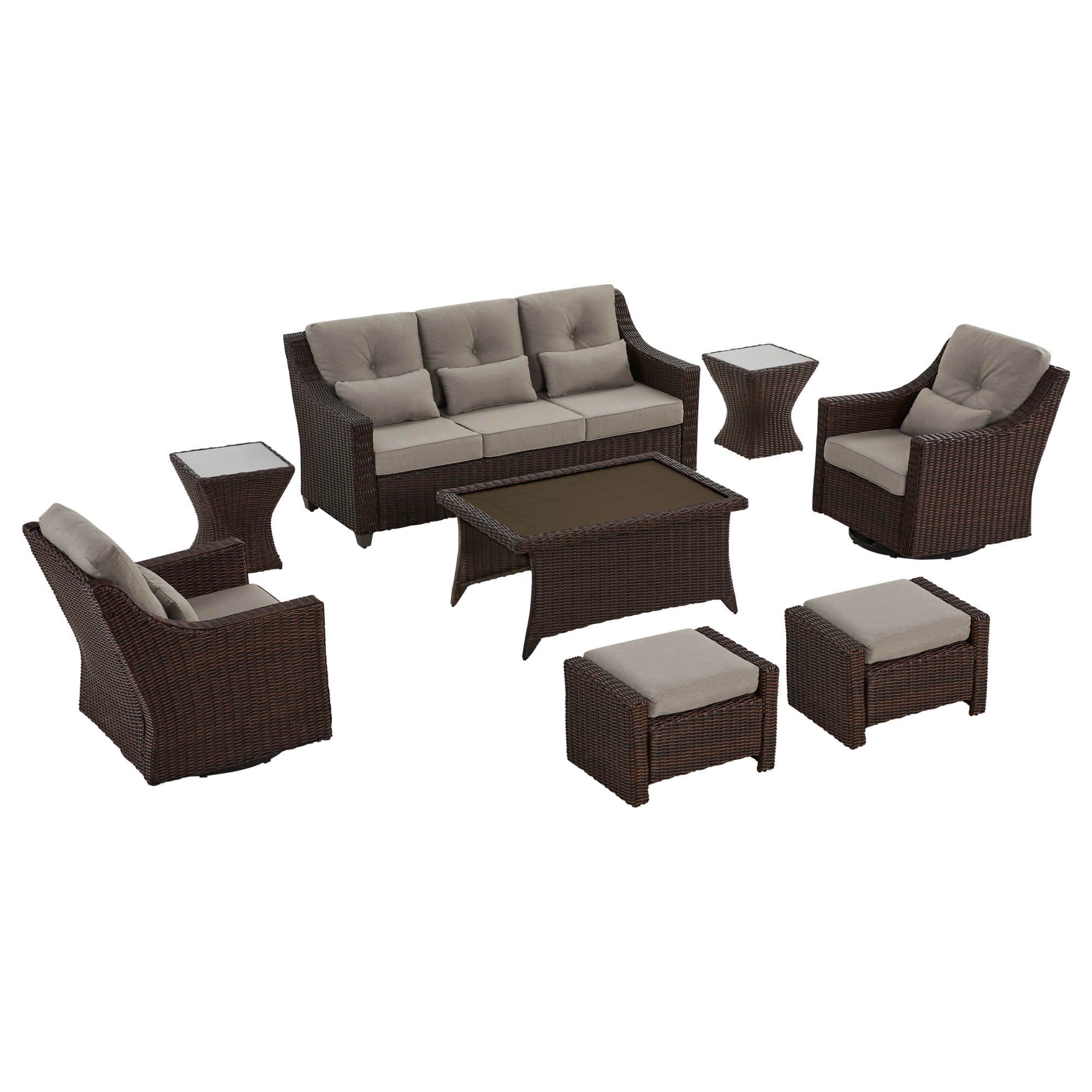Elara Outdoor Rattan Sofa Set with Rocking Chairs and Coffee Table - 5 Seats