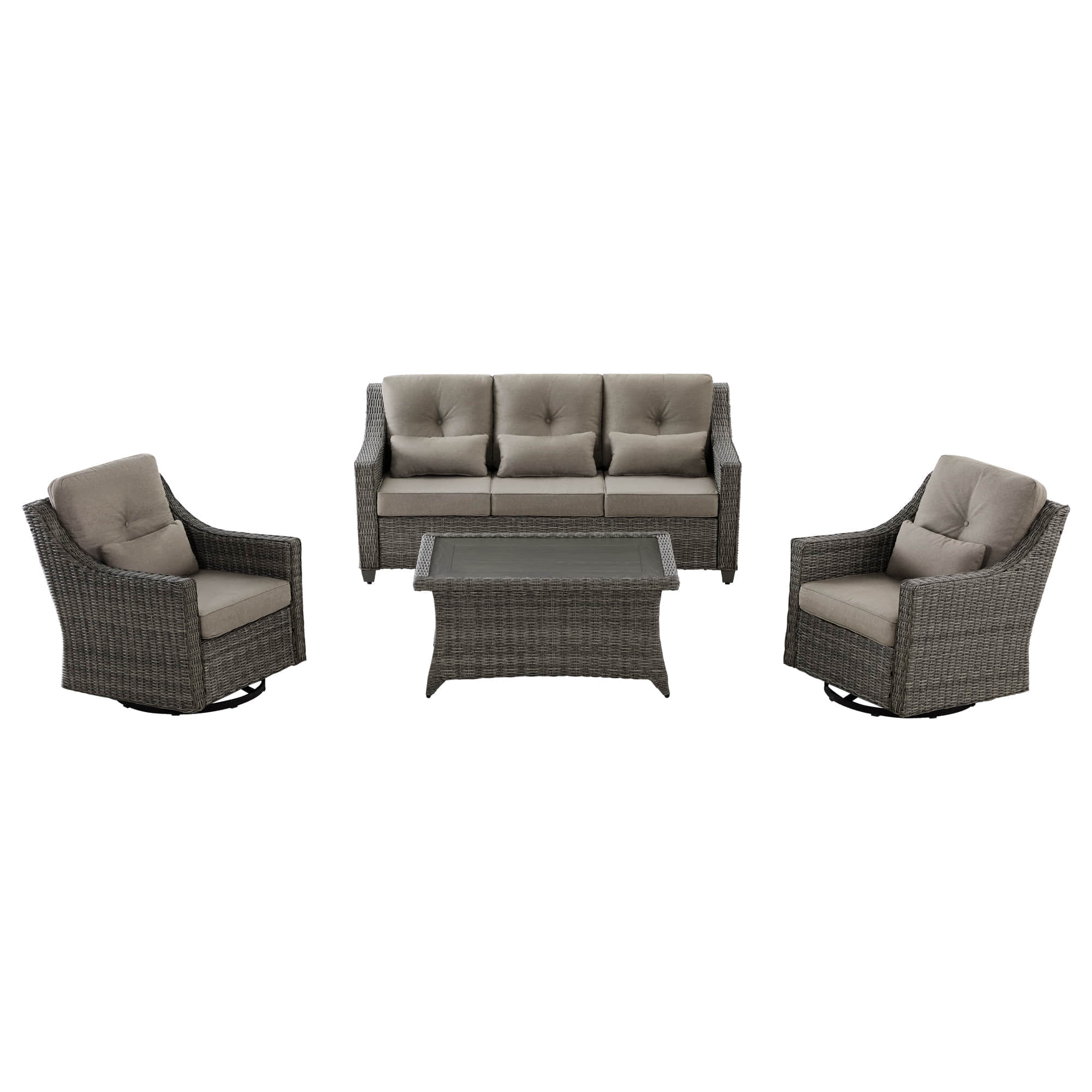 Elara Outdoor Rattan Sofa Set with Rocking Chairs and Coffee Table - 5 Seats